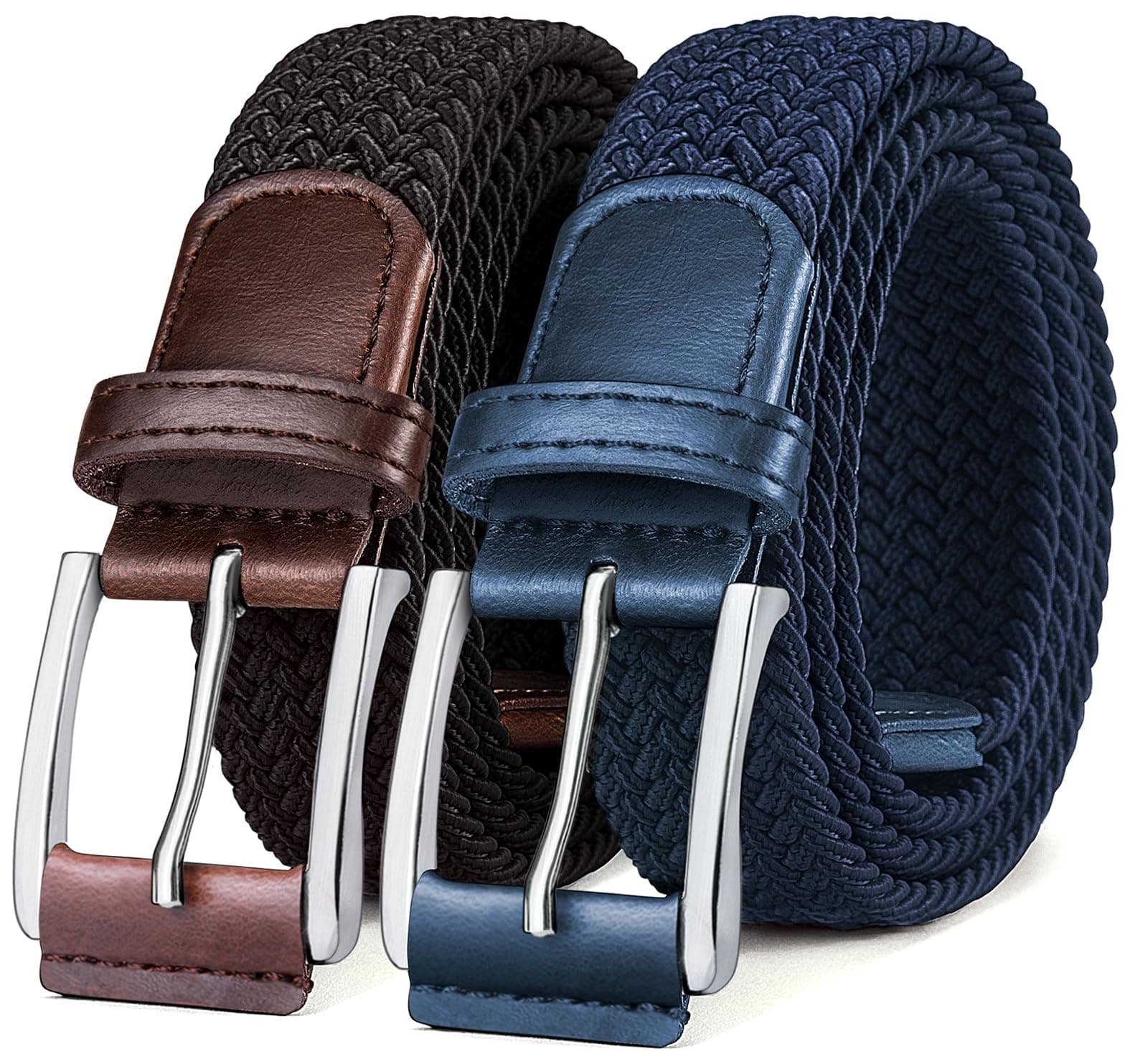 Belt for Men 2Pack,Mens Gift Stretch Braided Web Belt Elastic for Casual Golf Jeans,1 3/8"