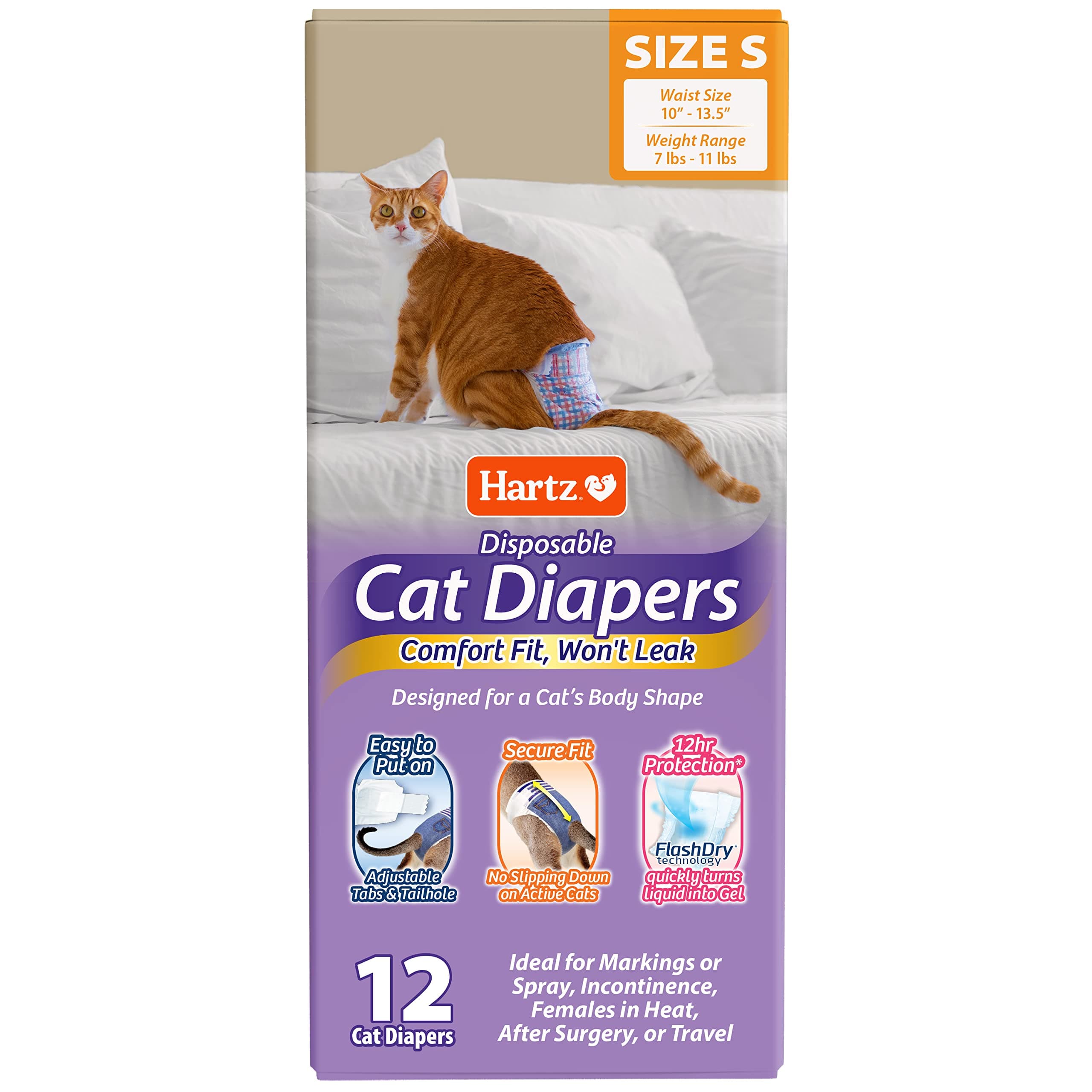 Hartz Comfitables Cat Diapers, Size S 12 Count, Comfortable & Secure Fit, Easy to Put On