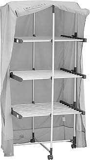 63091 3-Tier Heated Clothes Airer with Cover & Wheels Aluminium, Cool Grey, 140cm x 73cm x 68cm
