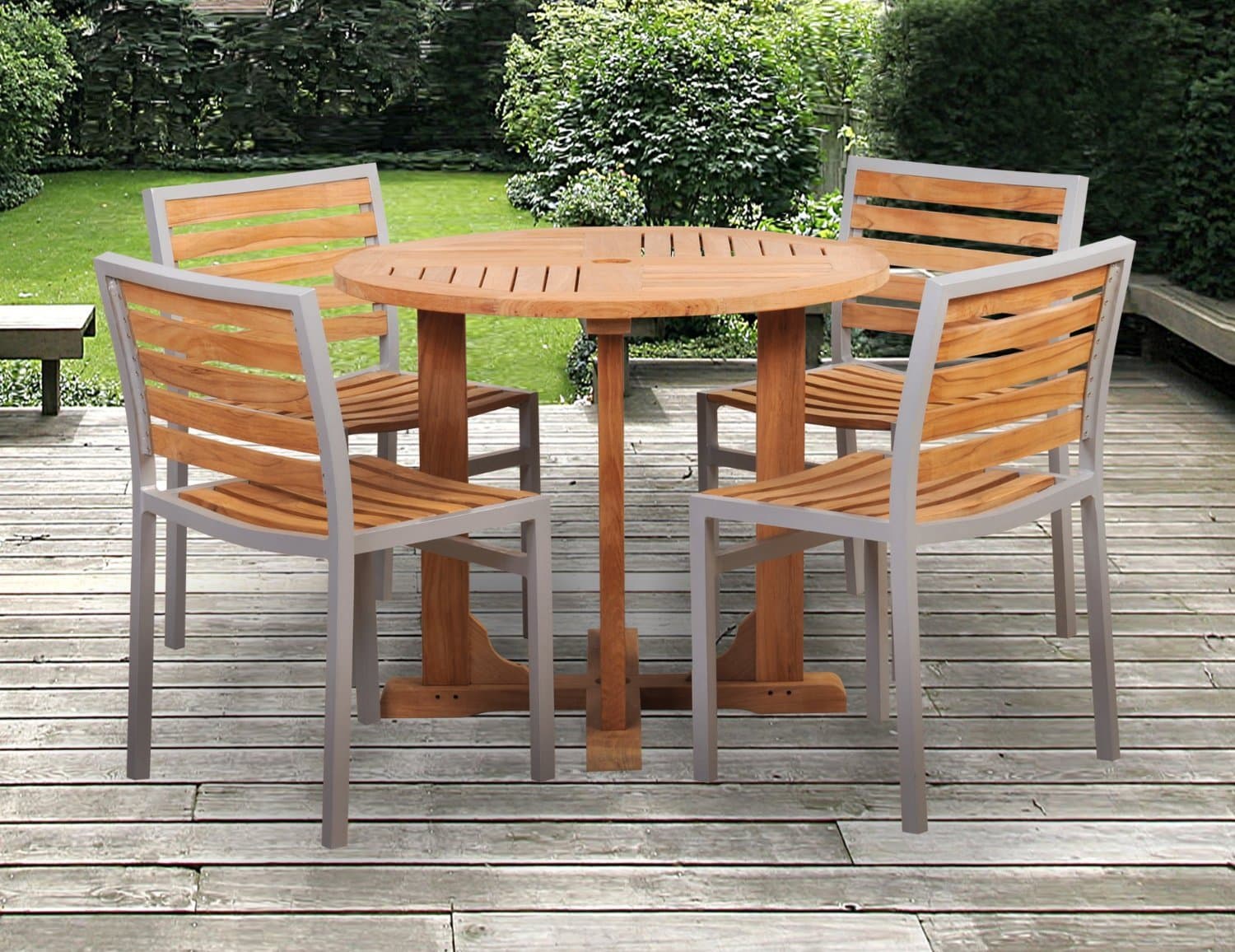 Caluco Teak and Aluminum 5 Pc Dining Set