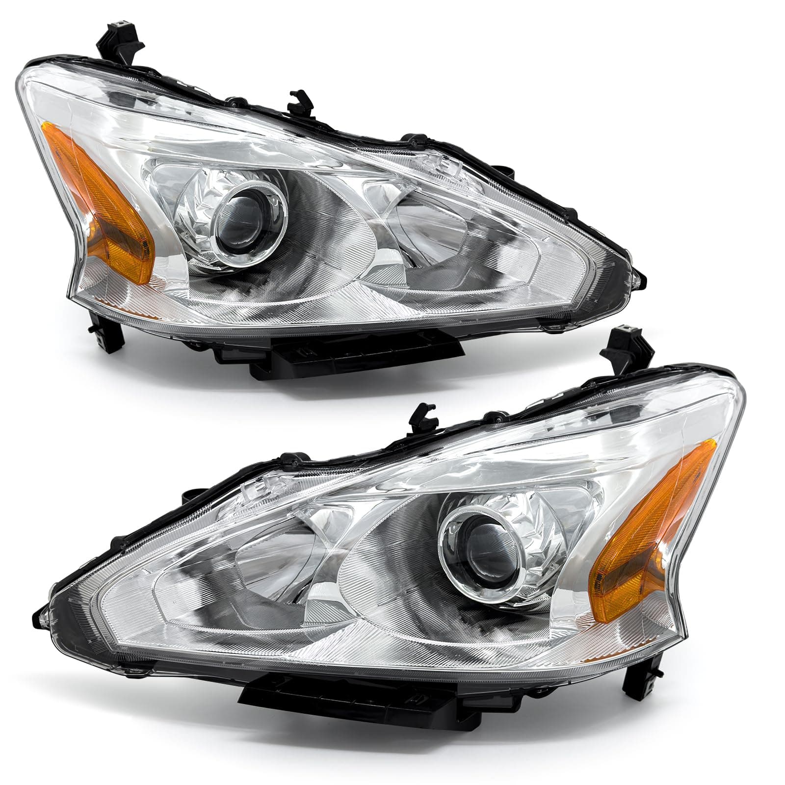 2013 2014 2015 Nissan Altima Headlight Assembly for 2013-2015 Nissan Altima Only fit 4Door Clear Lens Chrome Housing with Amber Reflector Headlamp Replacement Left and Right Pair