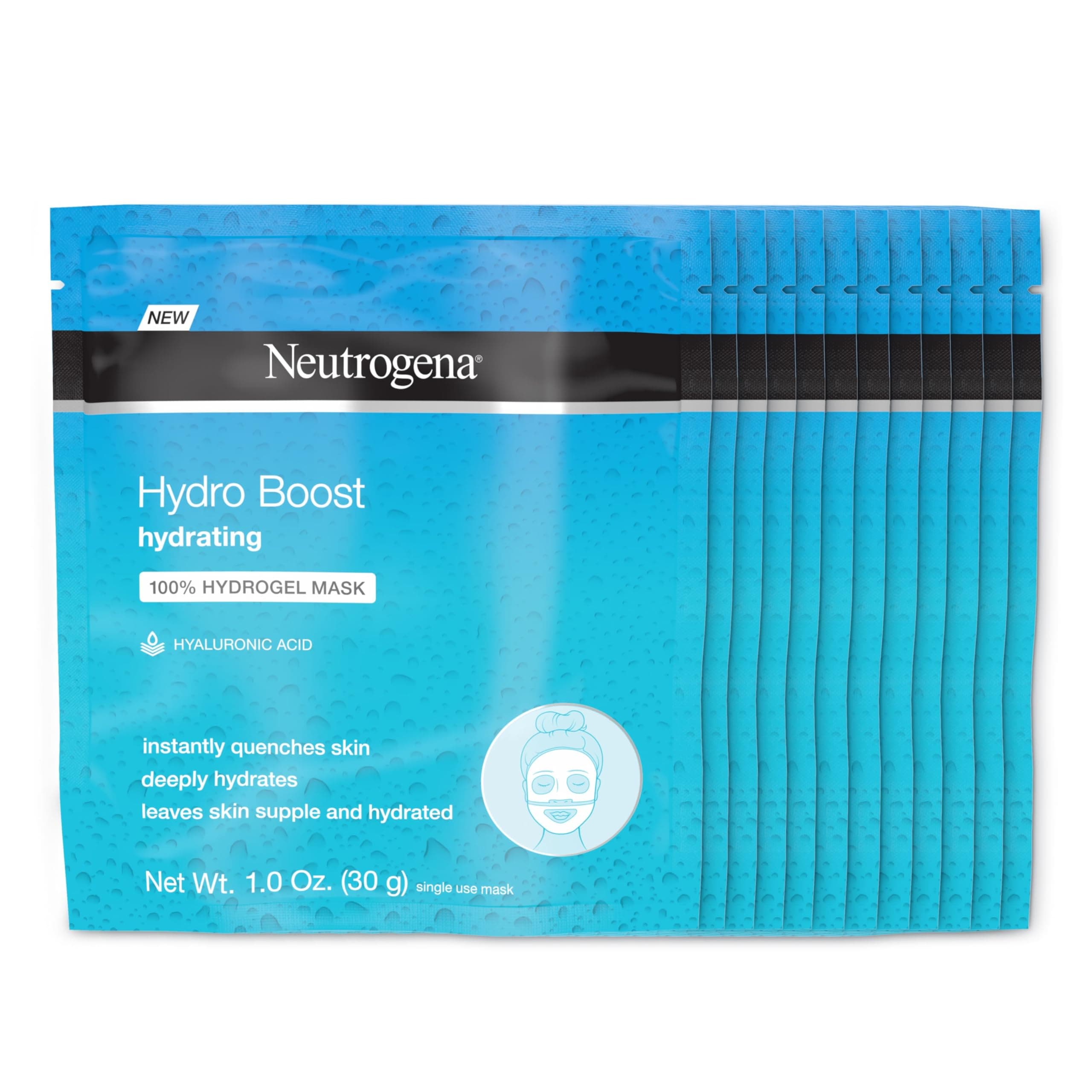 Neutrogena Hydro Boost Hydrating 100% Hydrogel Sheet Mask for Face, Moisturizing Gel Face Mask with Hyaluronic Acid for Dry Skin, Gentle, Non-Comedogenic, 1 oz