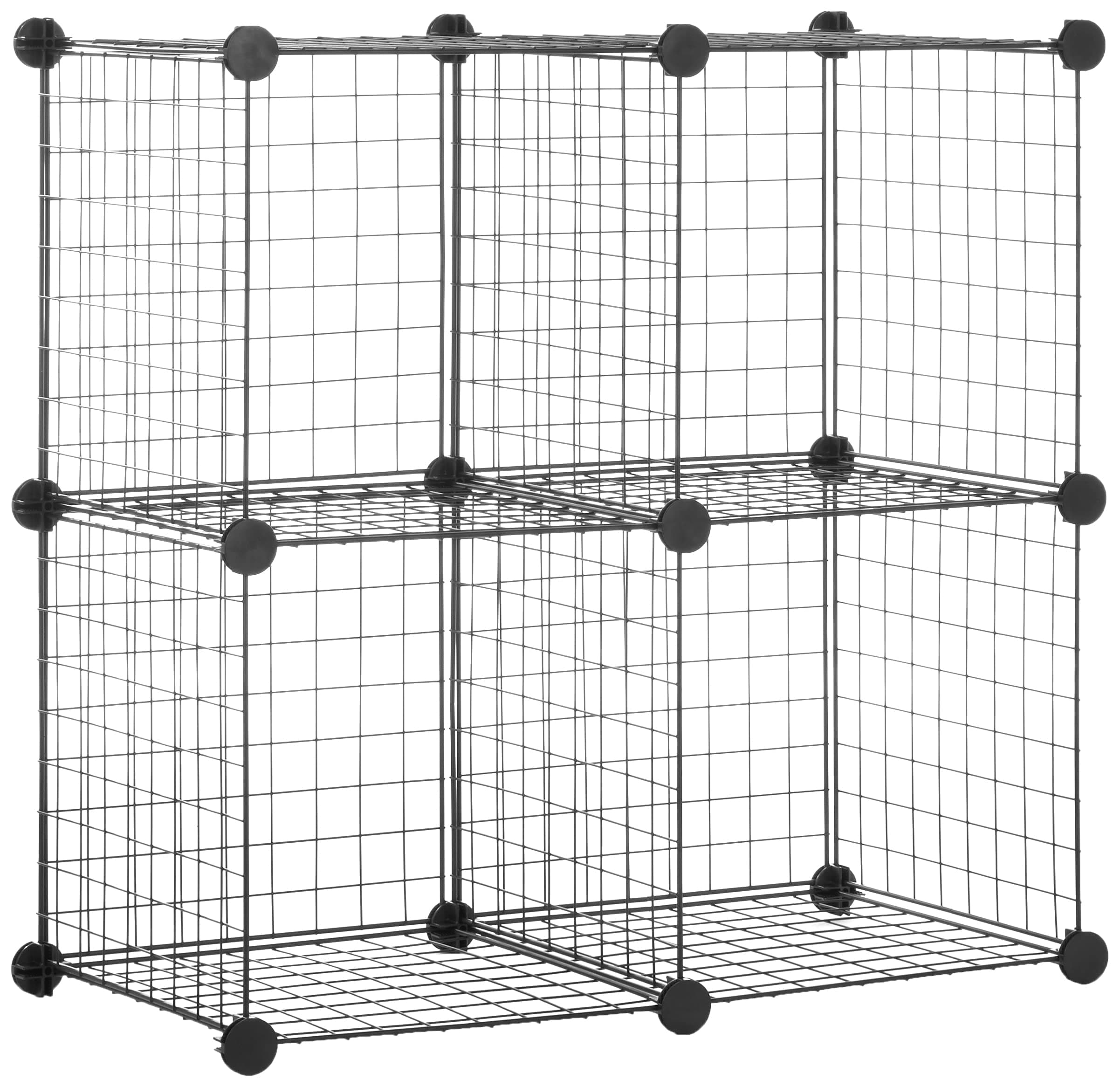 Amazon Basics 4 Cube Wire Grid Storage Organizer, Closet Organizer and Shelves, Stackable, Space-Saving, Easy to Assemble, 14"x14"x14", Black