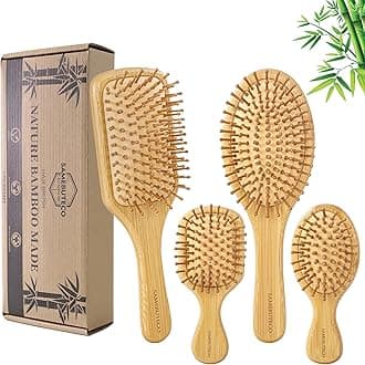 SAMEBUTECO Bamboo Hair Brush Set 4 Styles Paddle Detangling Brushes for Thick, Thin, Curly, and Dry Hair Women and Girls Hair Message Brushes 2 Indoor Used 2 Outdoor Used Travel portable