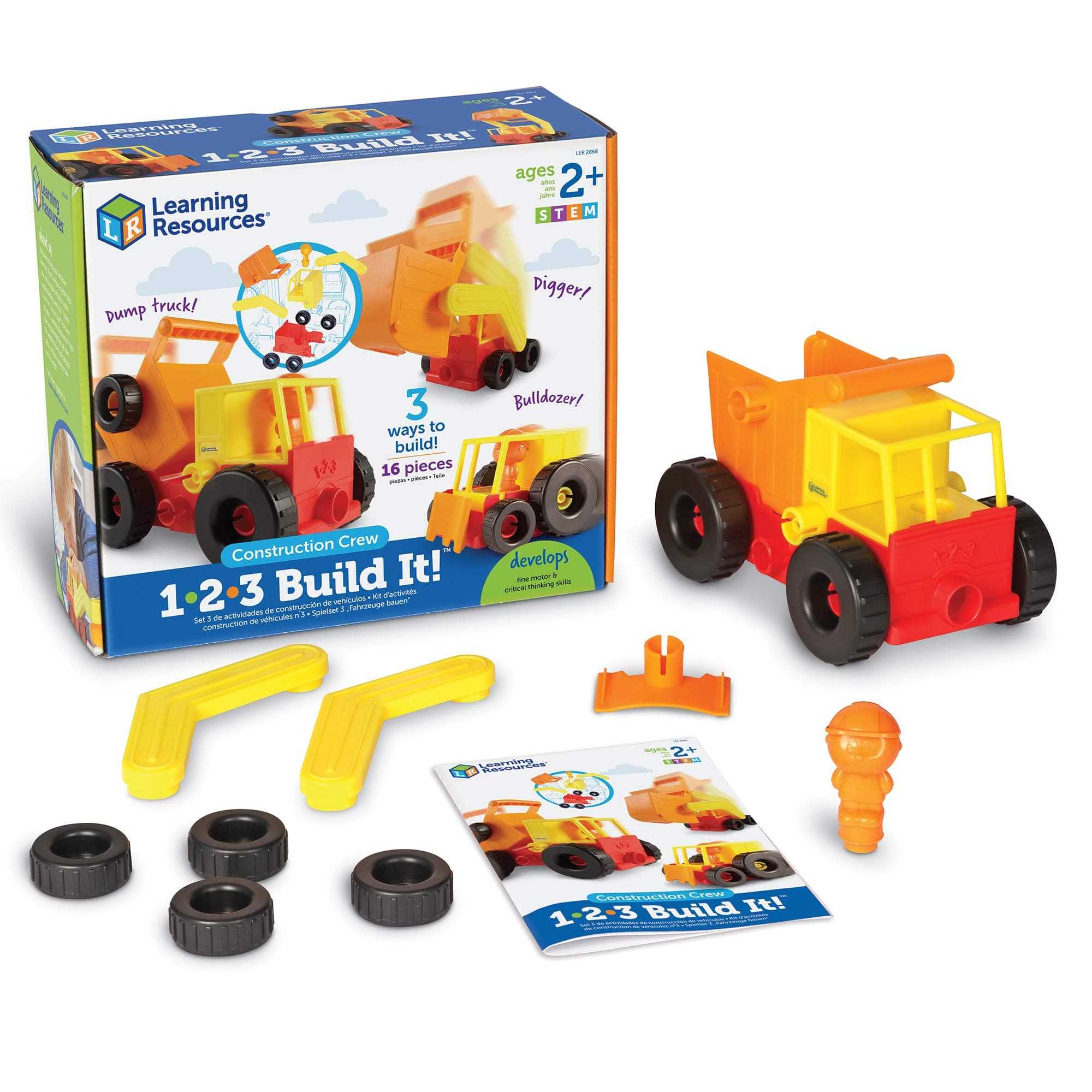 Learning Resources 1-2-3 Build It Construction Crew, Fine Motor Toy, Kids Building Set