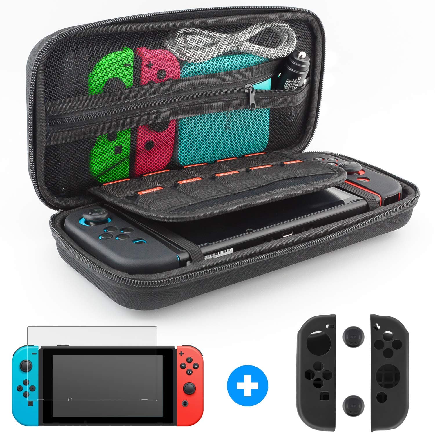 Switch Case with Screen Protector Switch Carry Case and Screen Protector Joy Con Gel Guards Carrying Case Travel Case Switch Glass Screen Protector