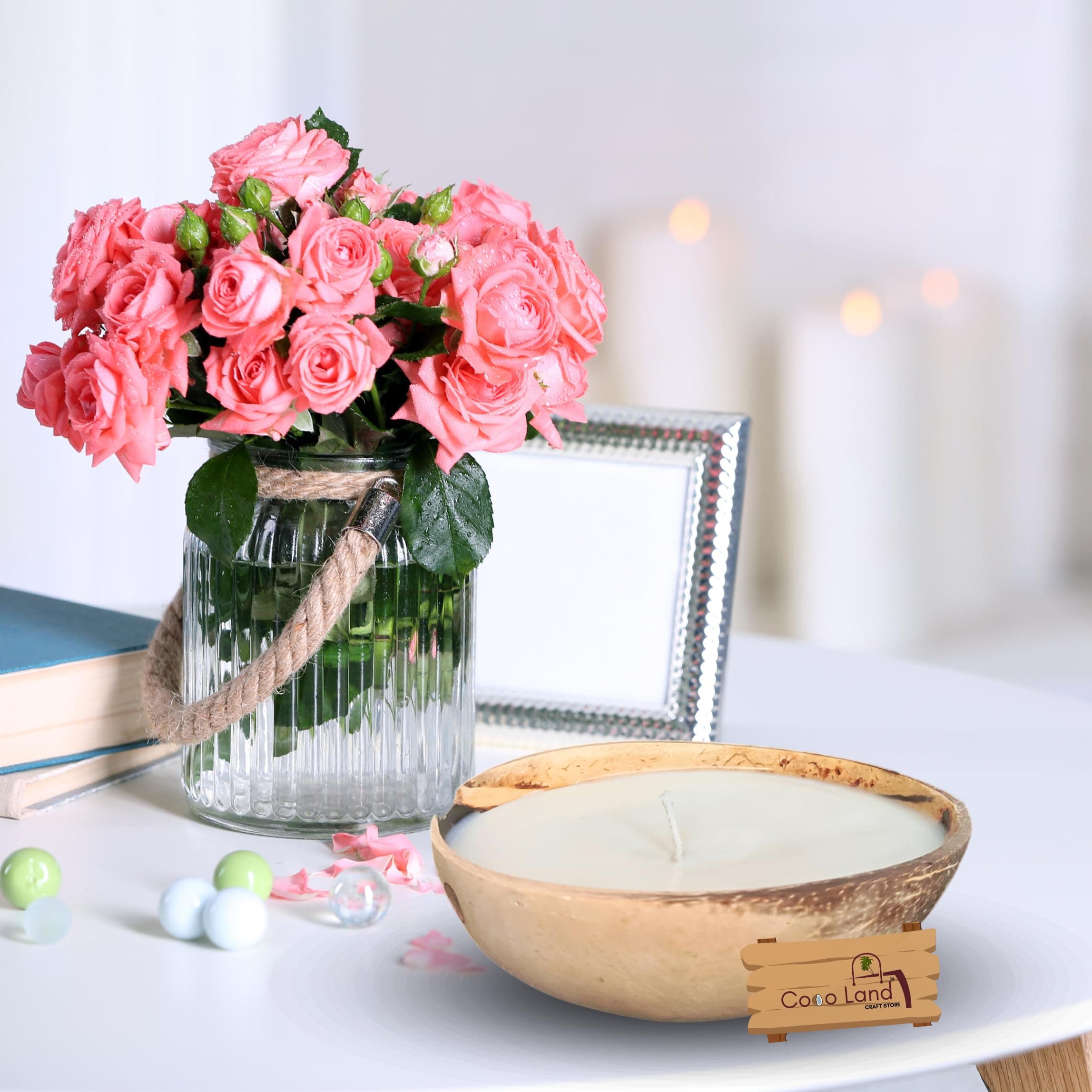 Coco Land Rose Geranium Scented Coconut Shell Soy Wax Candle 100 ml | Essential Oil Perfumed Candle, Tea Light, Festival Decor, Home Decor, Table Decor, Birthday Decor