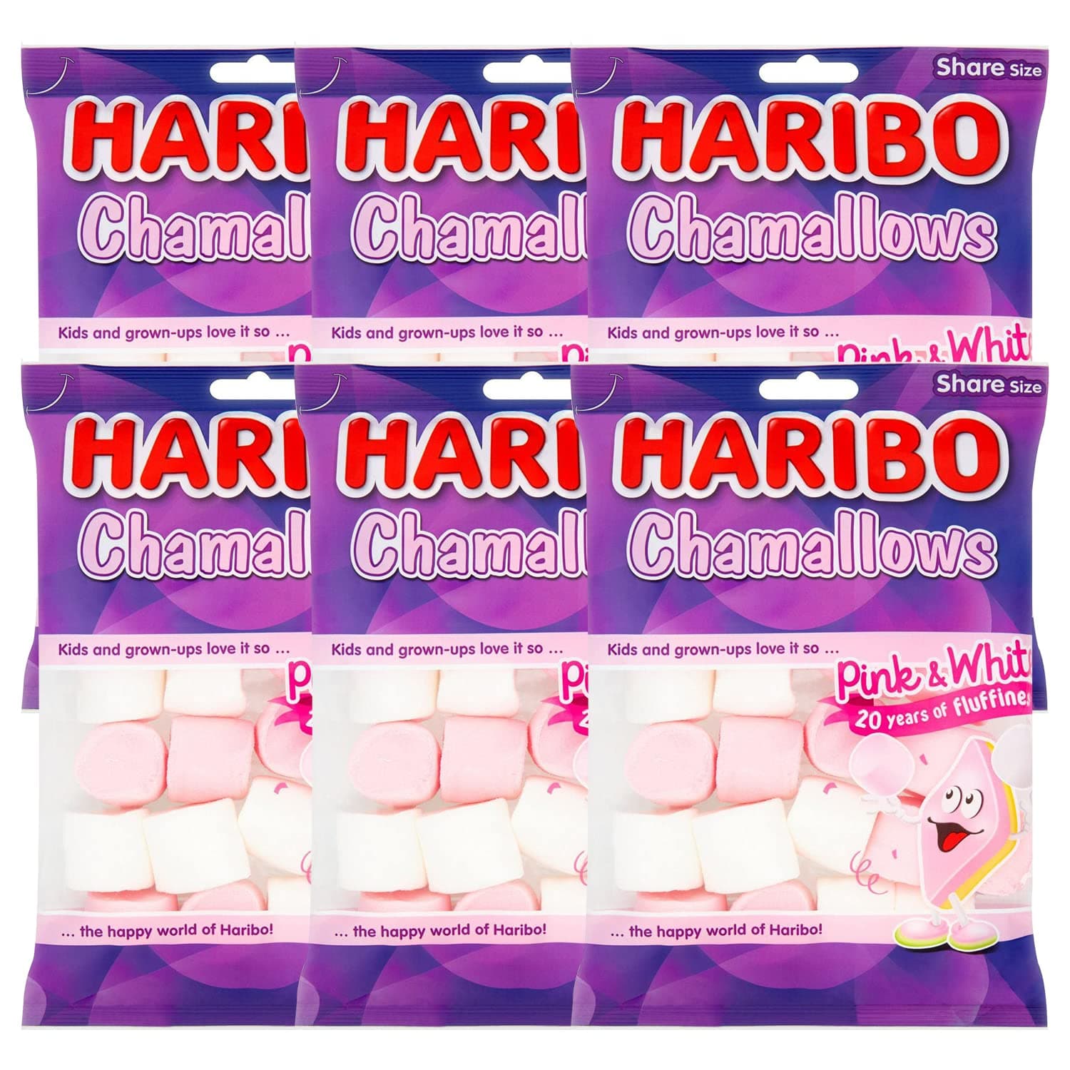 Haribo Chamallows Pink & White Marshmallow, Share Size, 4.94 oz ℮ 140 g, 6 Pack