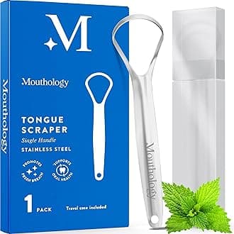 Mouthology Metal Tongue Scraper, Reduce Bad Breath in Seconds, Stainless Steel Tongue Cleaners for Adults, Metal Tounge Scrubber, Tongue Scraper Cleaner for Fresh Breath Tongue Brush (One Pack)