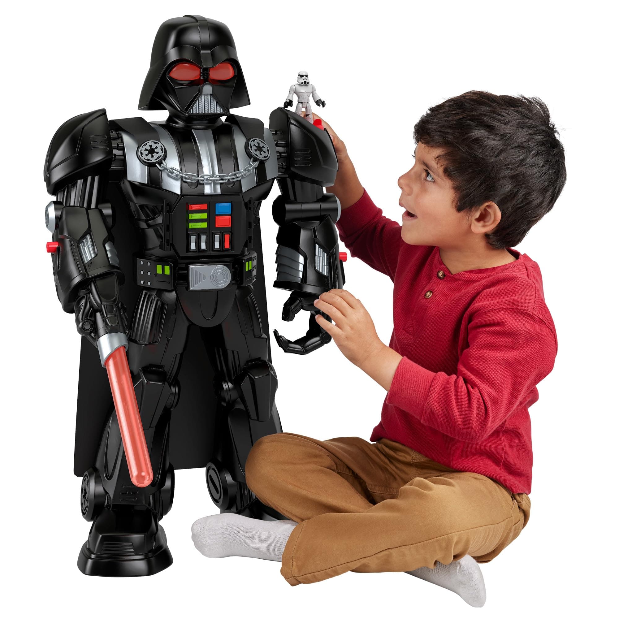 Fisher-Price Imaginext Star Wars Darth Vader Bot 2+ Ft Tall Toy, Lights Sounds & Stormtrooper Metal Character Key for Kids Ages 3+ Years