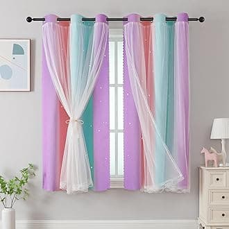 XiDi Curtains for Bedroom Decor, Rainbow Pink Purple Green 42/63/1