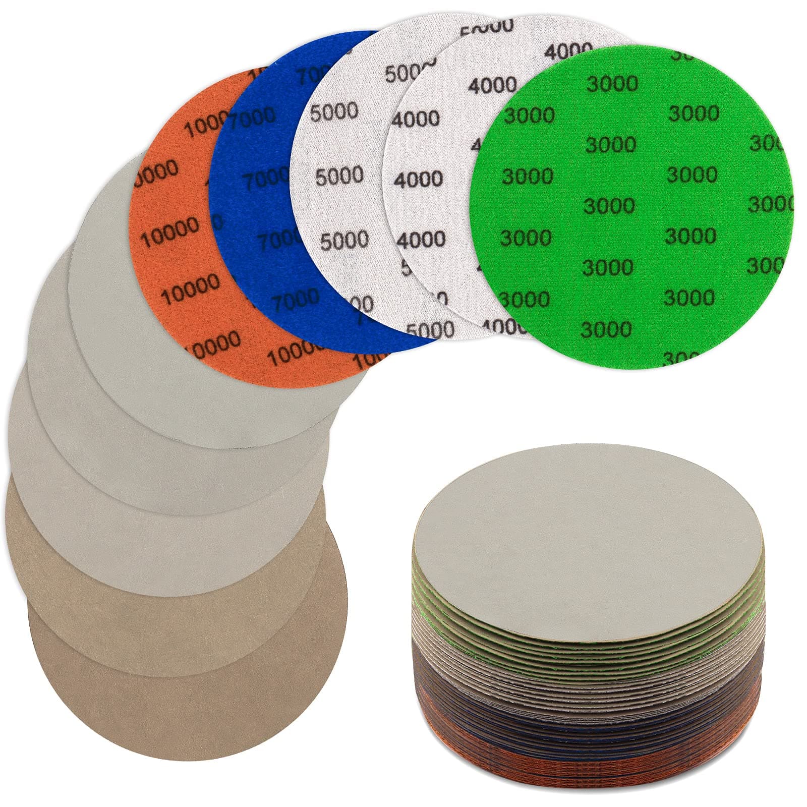 25PCS 125mm Sanding Discs, JatilEr Grit 3000/4000/5000/7000/10000 Round Wet Dry Sanding Disc Hook and Loop Flocking Orbital Sanding Pad Set in Sanding and Polishing for Electric Grinder Accessory