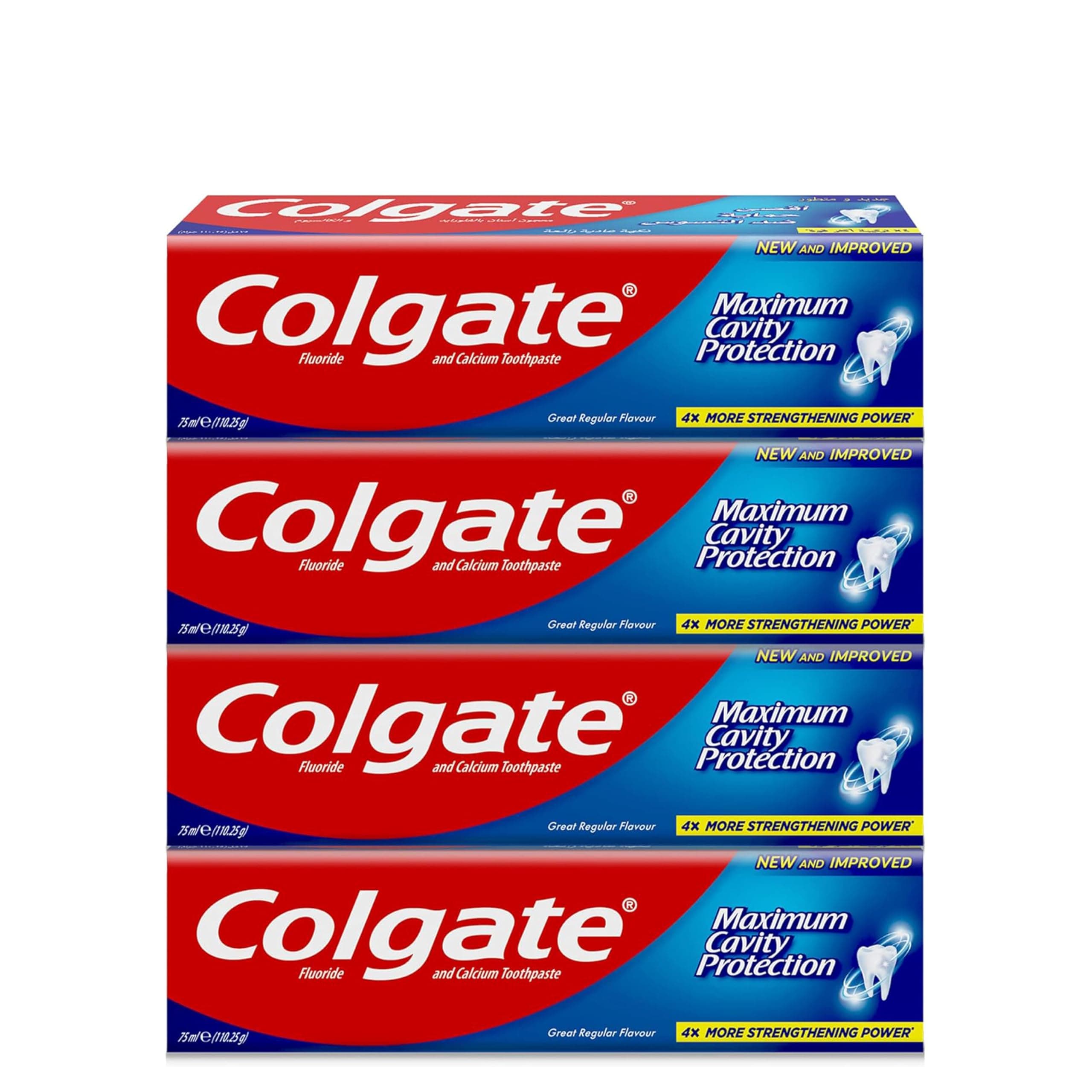 Colgate Maximum Cavity Protection Toothpaste, Fluoride Toothpaste with Calcium, Clinically Proven for Stronger and Whiter Teeth, 4x75ml, 4 Pack