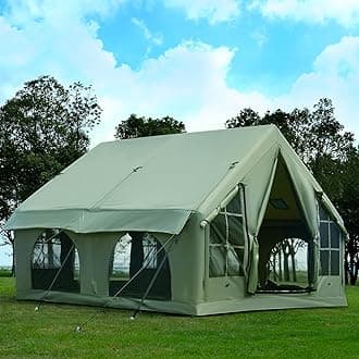 KNUO 2025 Upgraded 100% Waterproof Inflatable Camping Tent, Large Blow-Up Air Tent, No Assembly Needed Luxury Glamping House, Oxford Fabric