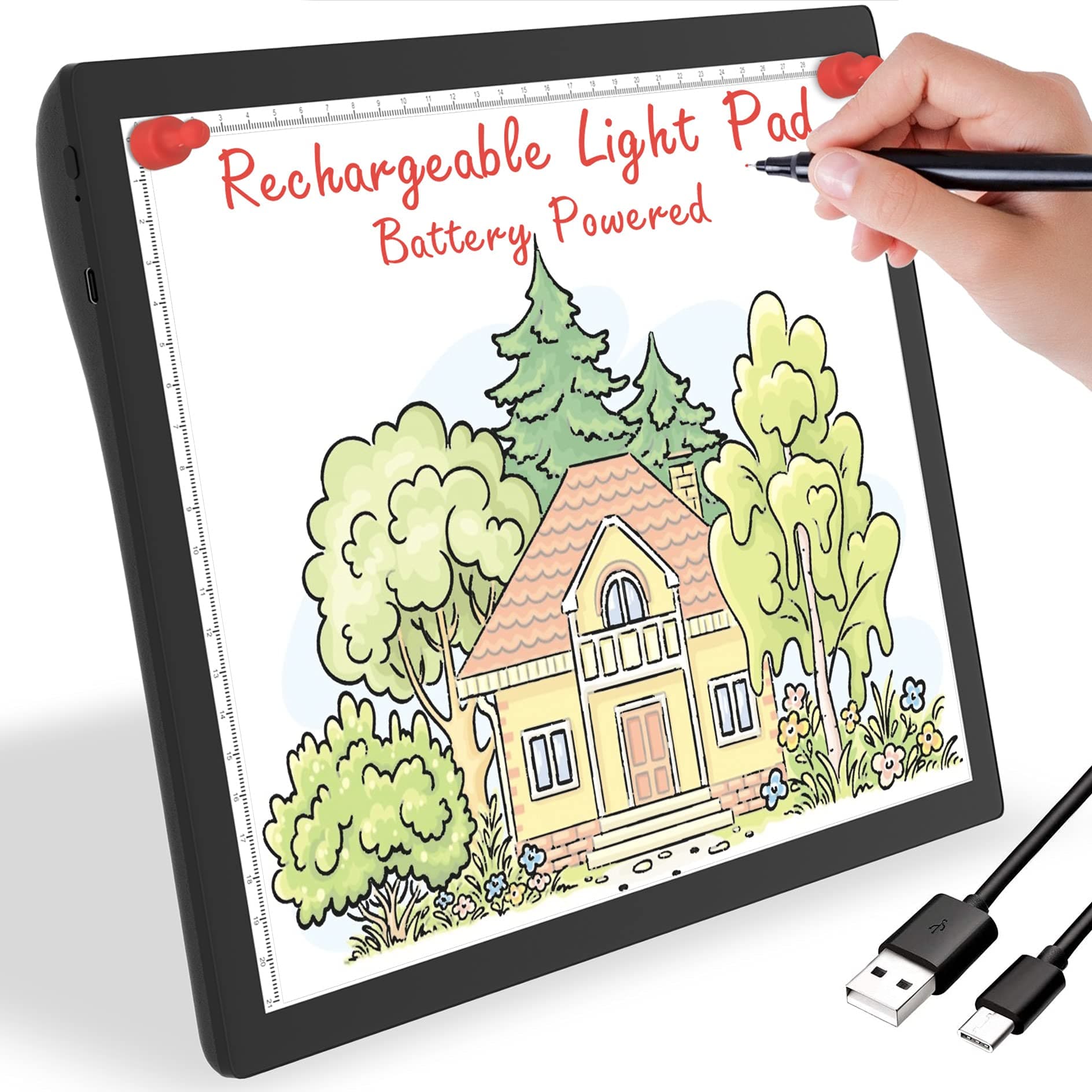 Rechargeable Light Box for Tracing Board Portable Cordless Light Pad Drawing A4 LED Trace Lights, Golspark Wireless Battery Operated Copy Board Dimmable Black Diamond Painting Sketch