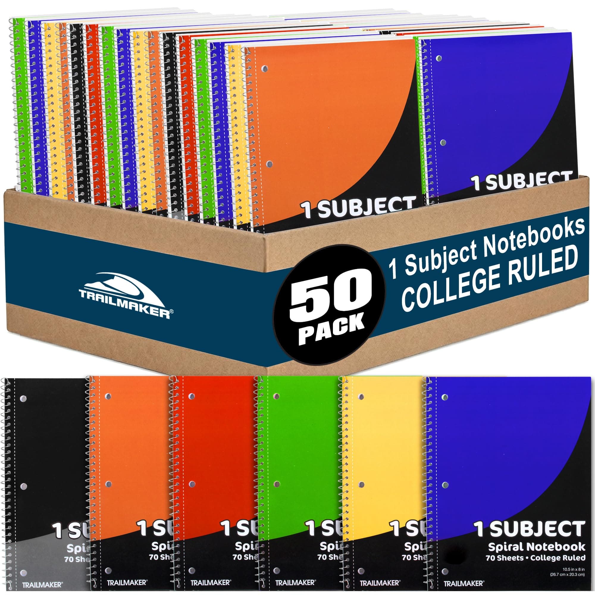 Bulk Notebooks (50 Pack), One Subject Notebooks College Ruled, 140 Pages (70 Sheets),Spiral Bulk Notebooks for Kids, School Supplies, Journaling, Note Taking, Students, and Work