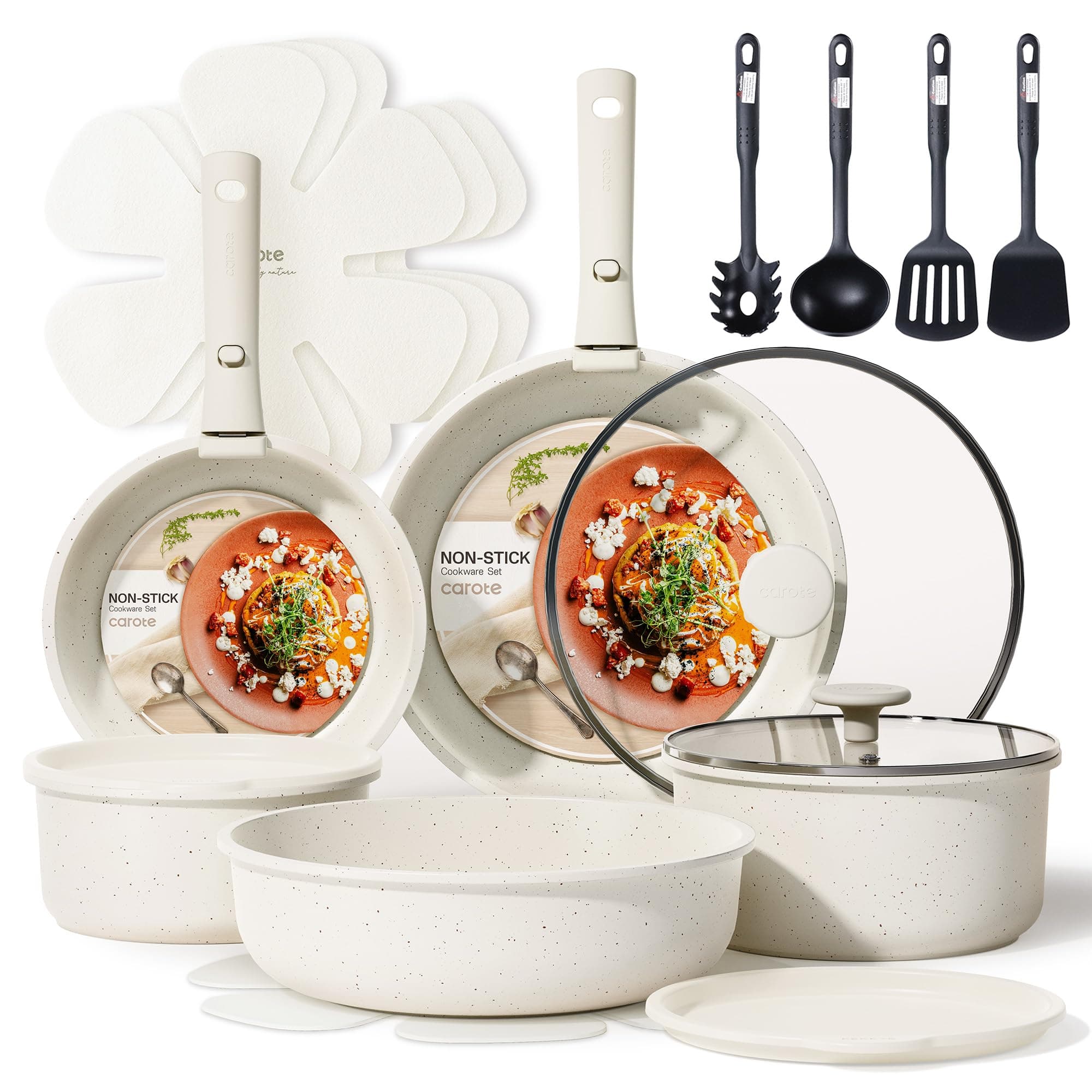 CAROTE 19pcs Pots and Pans Set, Nonstick Cookware Set Detachable Handle, Induction Kitchen Cookware Sets Non Stick with Removable Handle, RV Cookware Set, Oven Safe