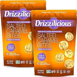 Mini Flavored Rice Cakes Salted Caramel - Rice Crisps, Healthy Snack for Adults and Kids, Vegan, Gluten Free Snack, Allergen Free, Only 90 Calories Per 21 Pieces - 4 oz (Pack of 2)