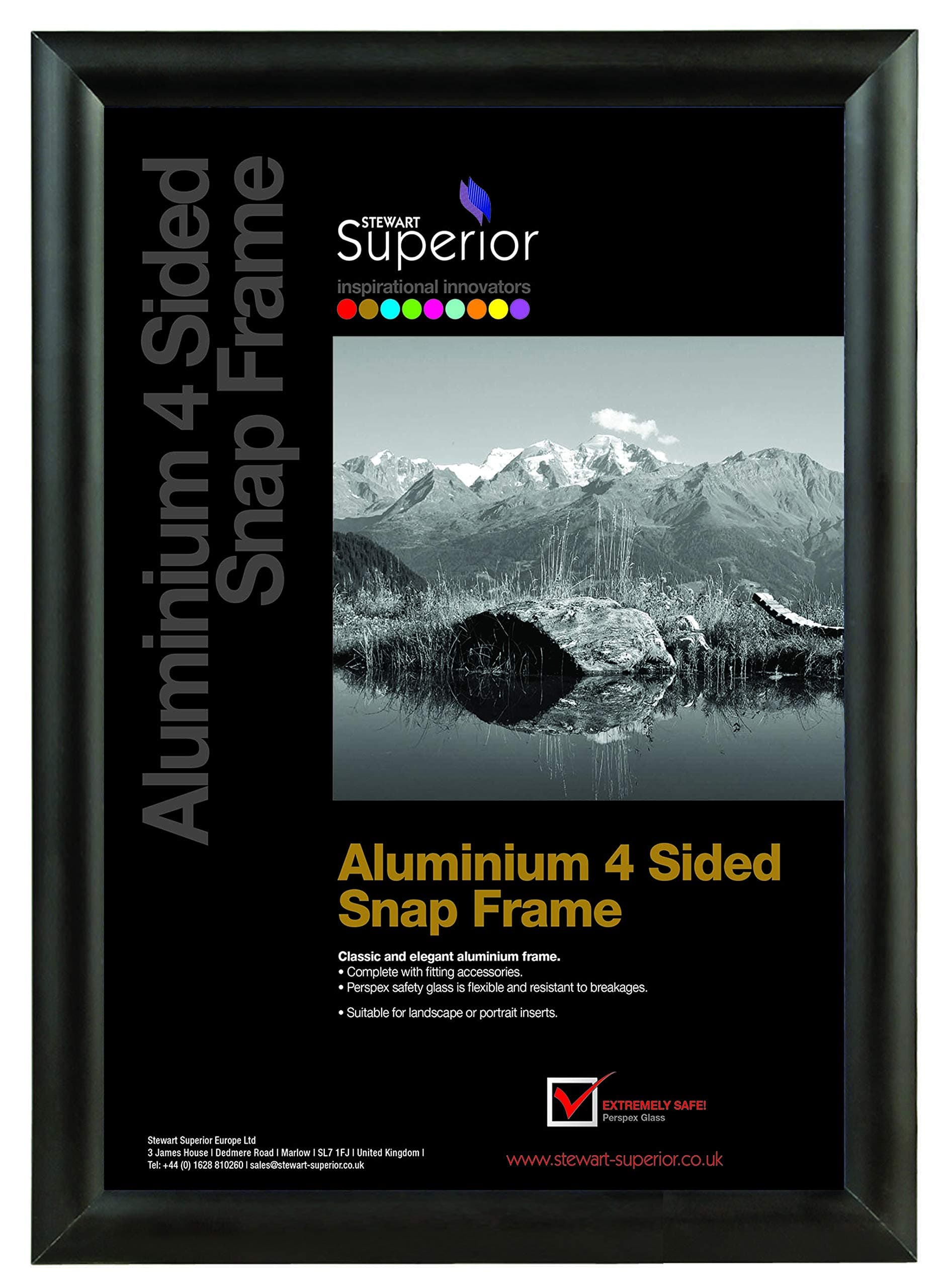 SECO Stewart Superior A0 Aluminium 4 Sided 25mm Front Loading Picture/Poster Snap Frame - Black