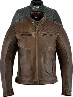 Texpeed Mens Leather Motorcycle Jacket - Touring Motorbike Jacket With Genuine Biker CE Armour (EN 1621-1) Protection Quilted Diamond Stitched Design - Brown - M