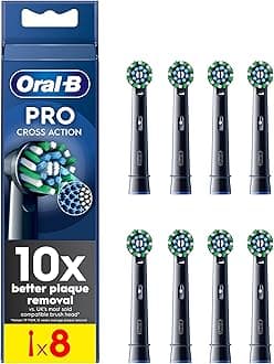 Pro Cross Action Electric Toothbrush Head, Oral B Electric Toothbrush Heads, X-Shape and Angled Bristles for Deeper Plaque Removal, Pack of 8 Replacement Toothbrush Heads, Black