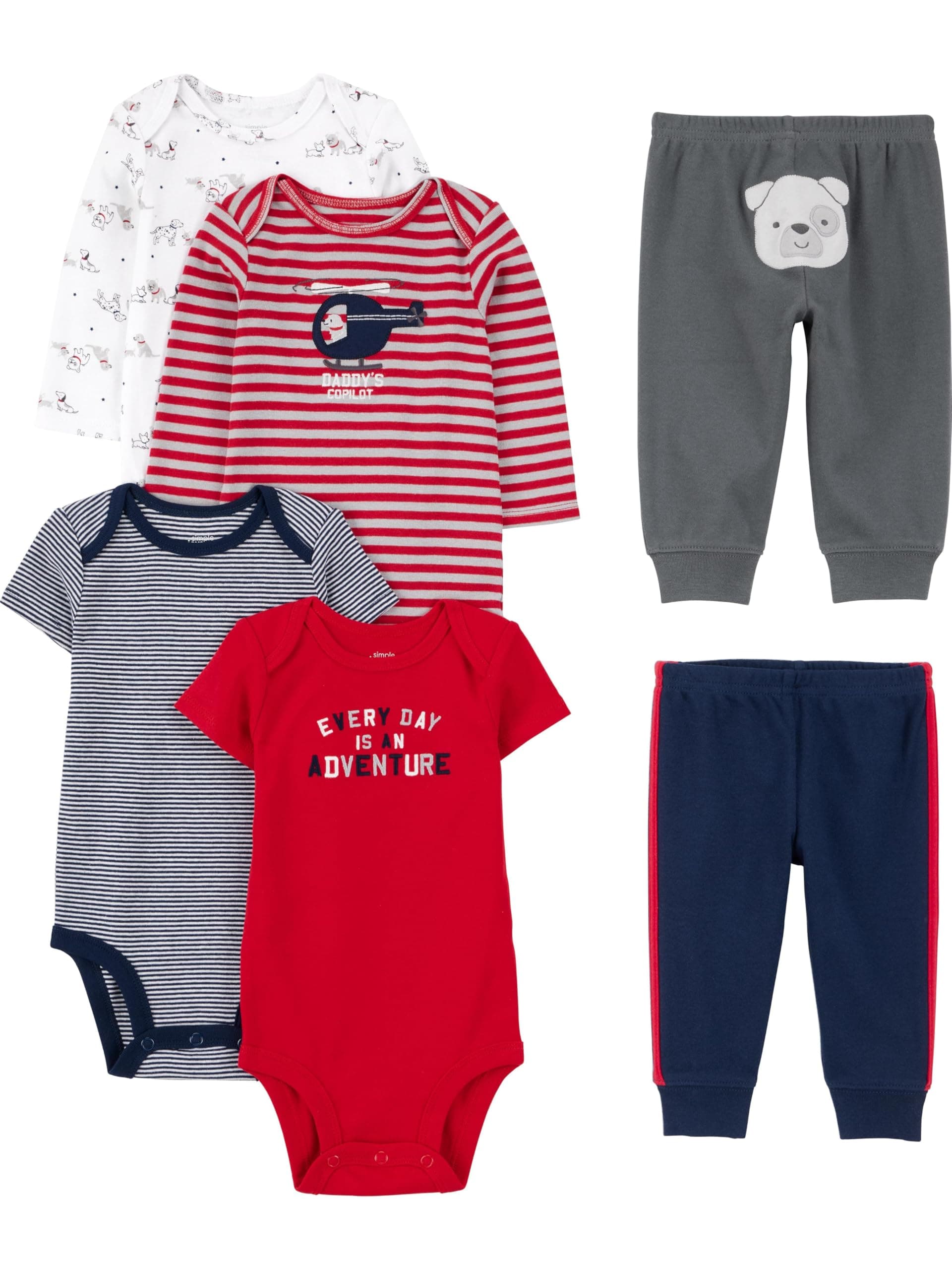 Baby 6-piece Bodysuits (Short and Long Sleeve) and Pants Set