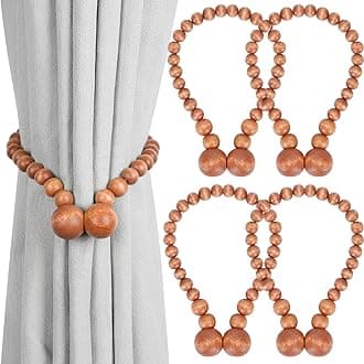 KLOGTSIND Magnetic Curtain Tiebacks, Curtain Tie Backs for Curtains 4 Pack, Wood Bead Curtain Tiebacks, Curtain Holders for Boho Bedroom Decor, Baby Nursery Decor, Farmhouse Decor