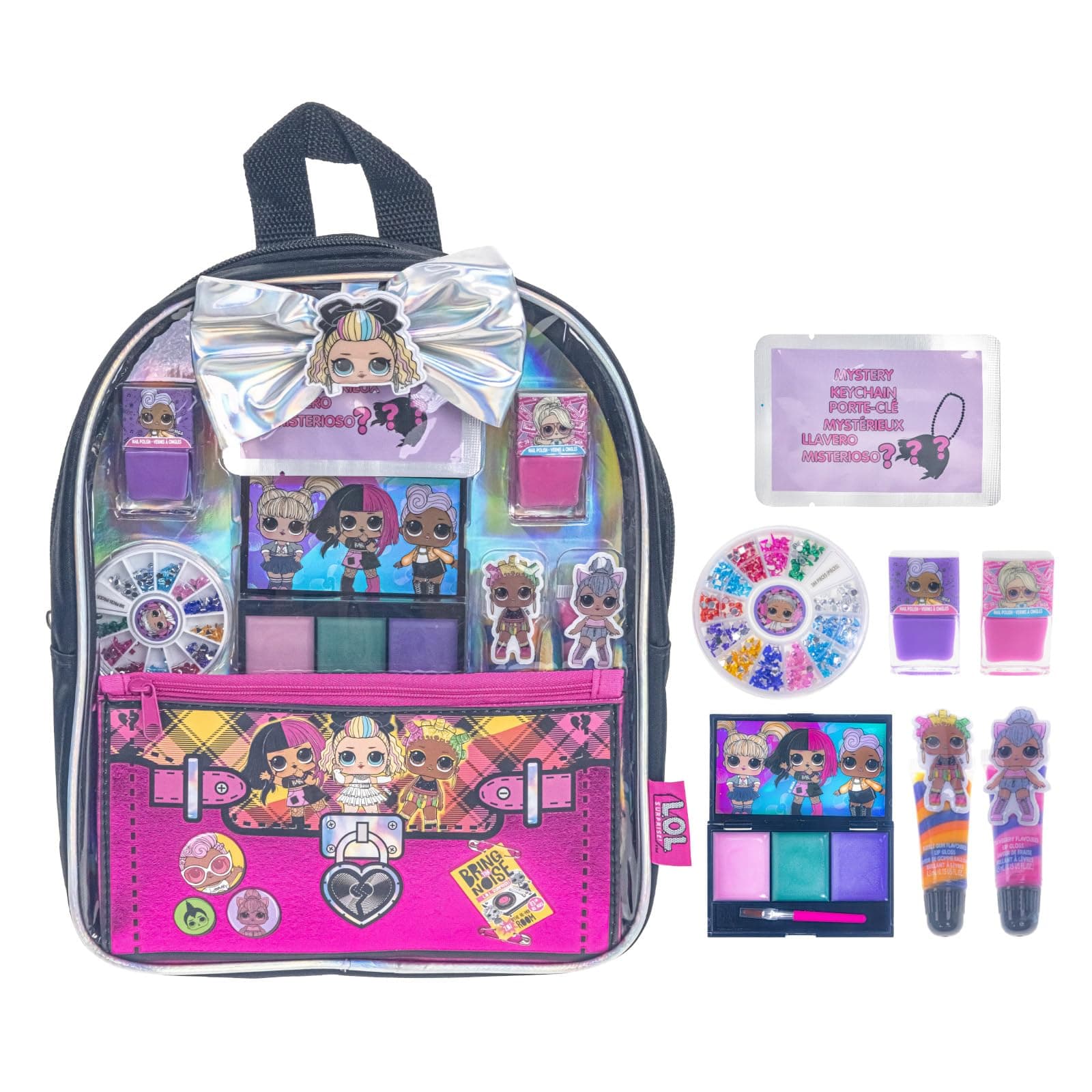 L.O.L. Surprise! Makeup Filled Backpack Set, Including Lip Balm, Nail Polish, Nail File, Hair Bows, and Other Accessories, Perfect for Parties, Sleepovers and Makeovers, Ages 3+, By Townley Girl