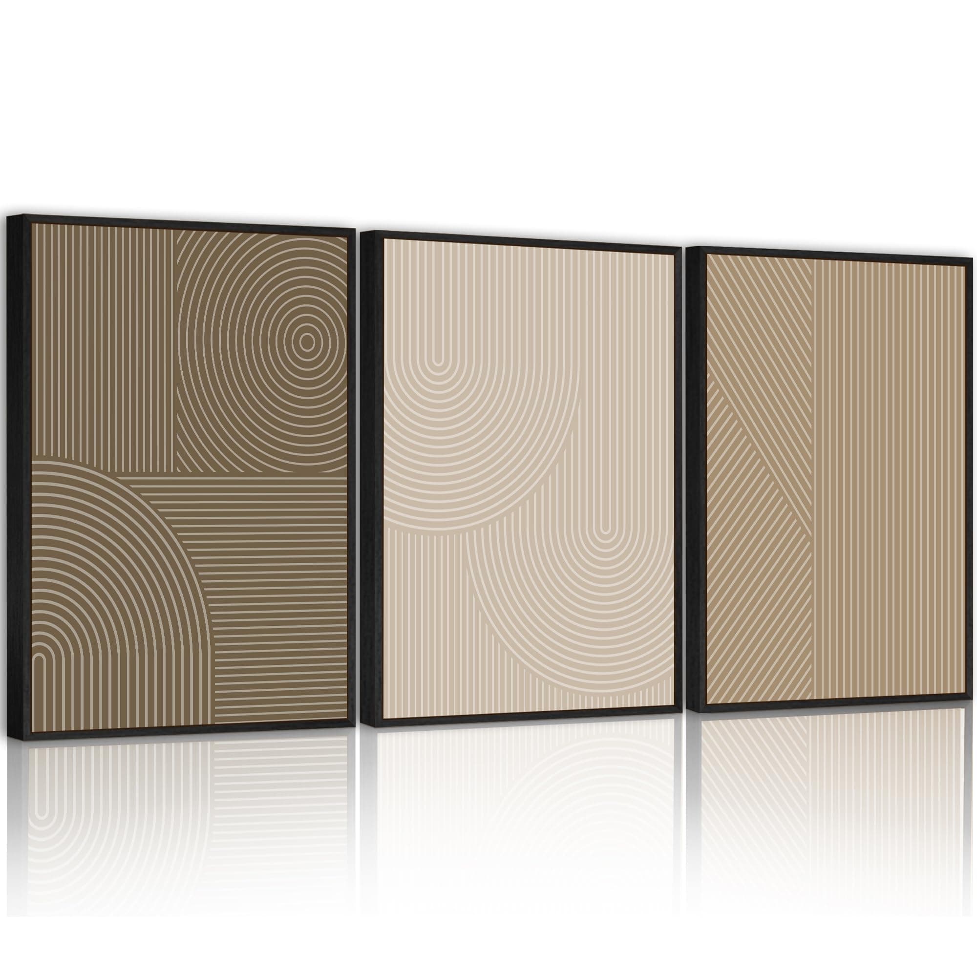 PHOPAGO Minimalist Abstract Framed Wall Art Modern Boho Neutral Line Wall Decor Geometric Artwork Kitchen Dining Room 11x14in Black Framed