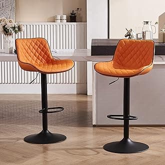 YOUTASTE Orange Black Bar Stools Set of 2, Adjustable Counter Height Swivel Barstools with Faux Leather & Metal Legs, 300 lbs Capacity, Mid-Century Modern Style for Kitchen Island, Home & Restaurant