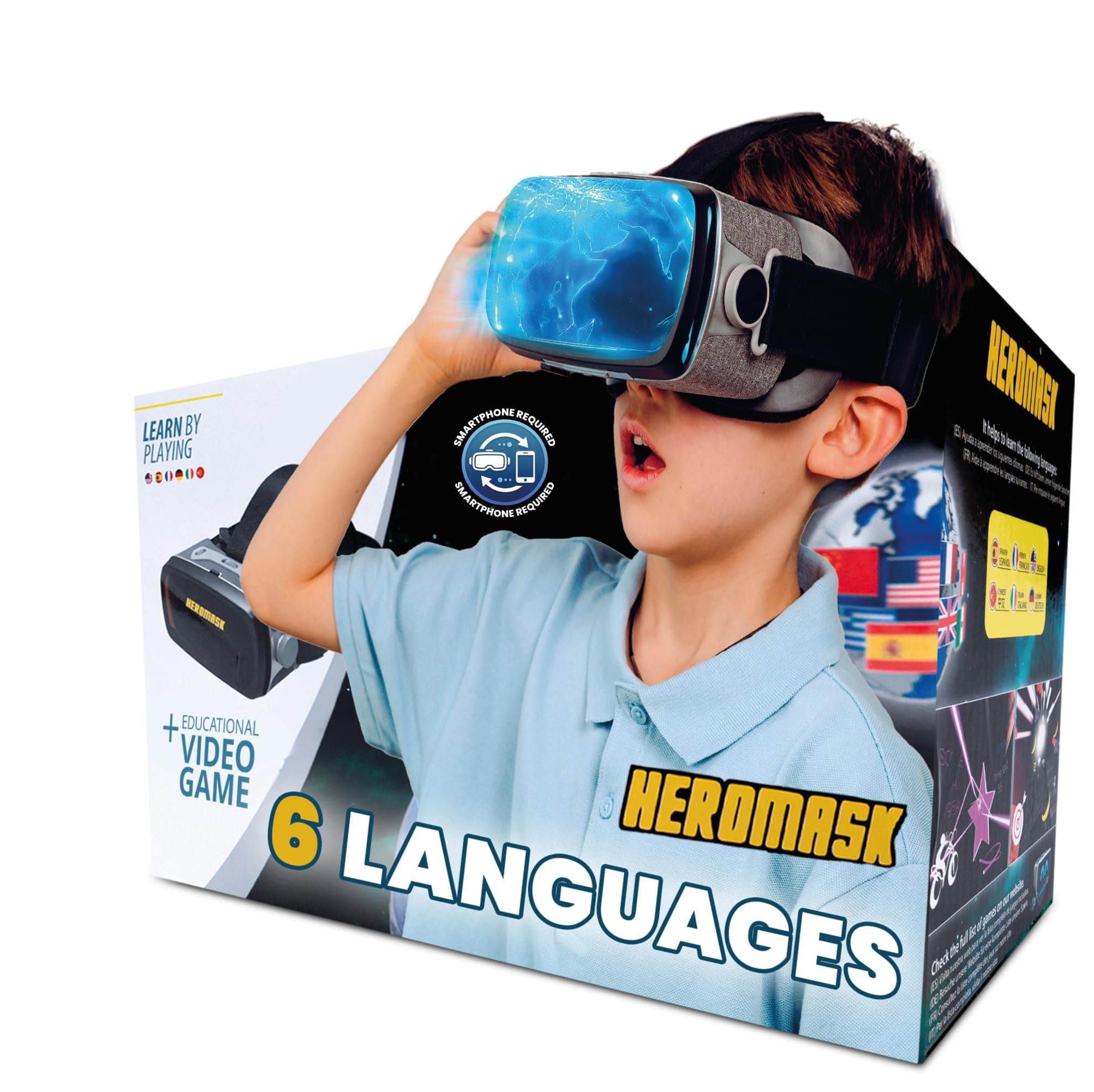 HeroMask VR Headset + Language Games — Gift for Kids 5–12 — 300+ Words, 6 Languages: Spanish, English, Chinese & More | Award-Winning Virtual Reality Educational Toy for Birthday or Christmas