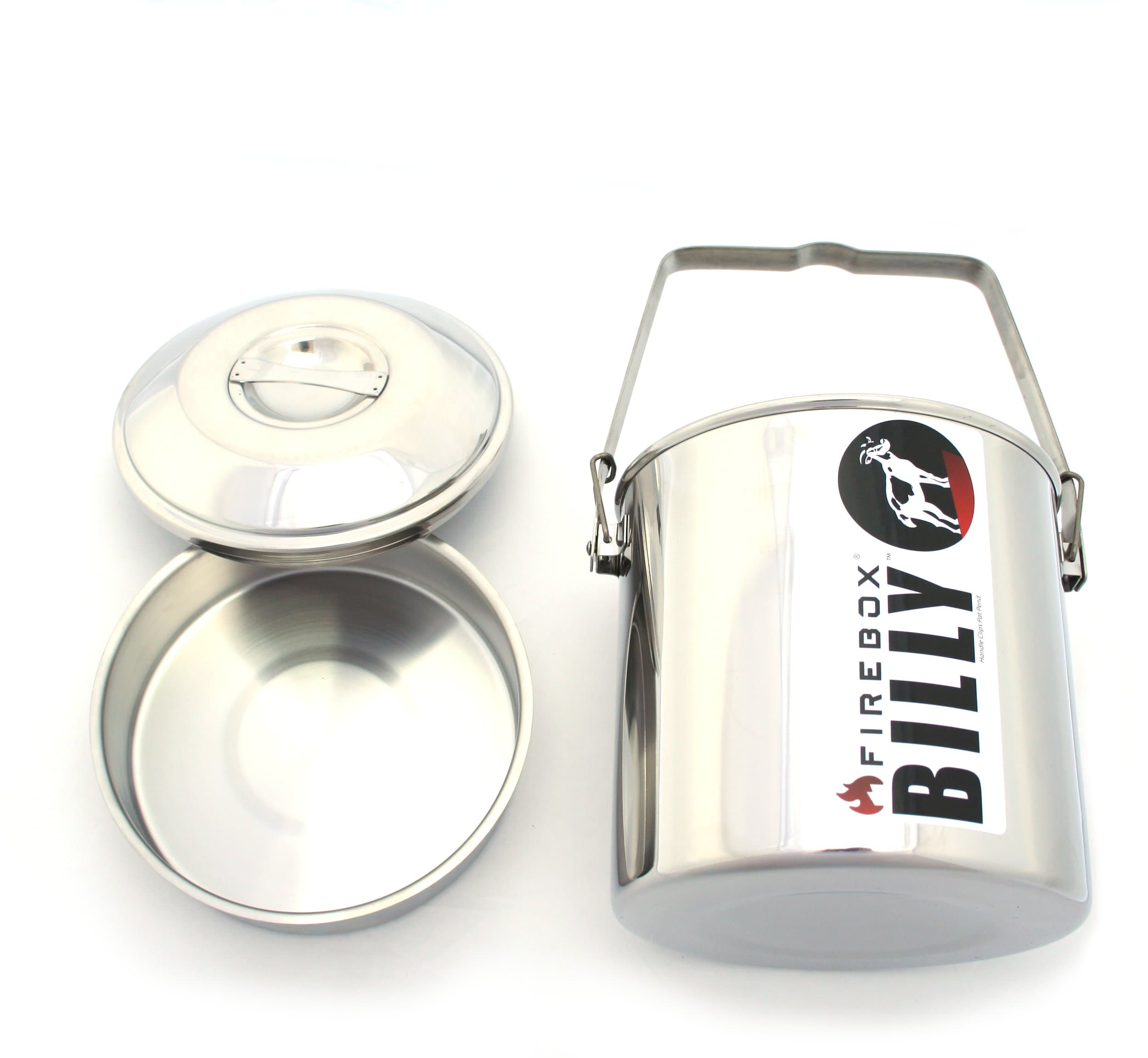 Firebox Locking Bail Handle Camping Pot, Billy Can Bushcraft Kit - Zebra Loop Handle Pot SS Handle Clips (Installed)