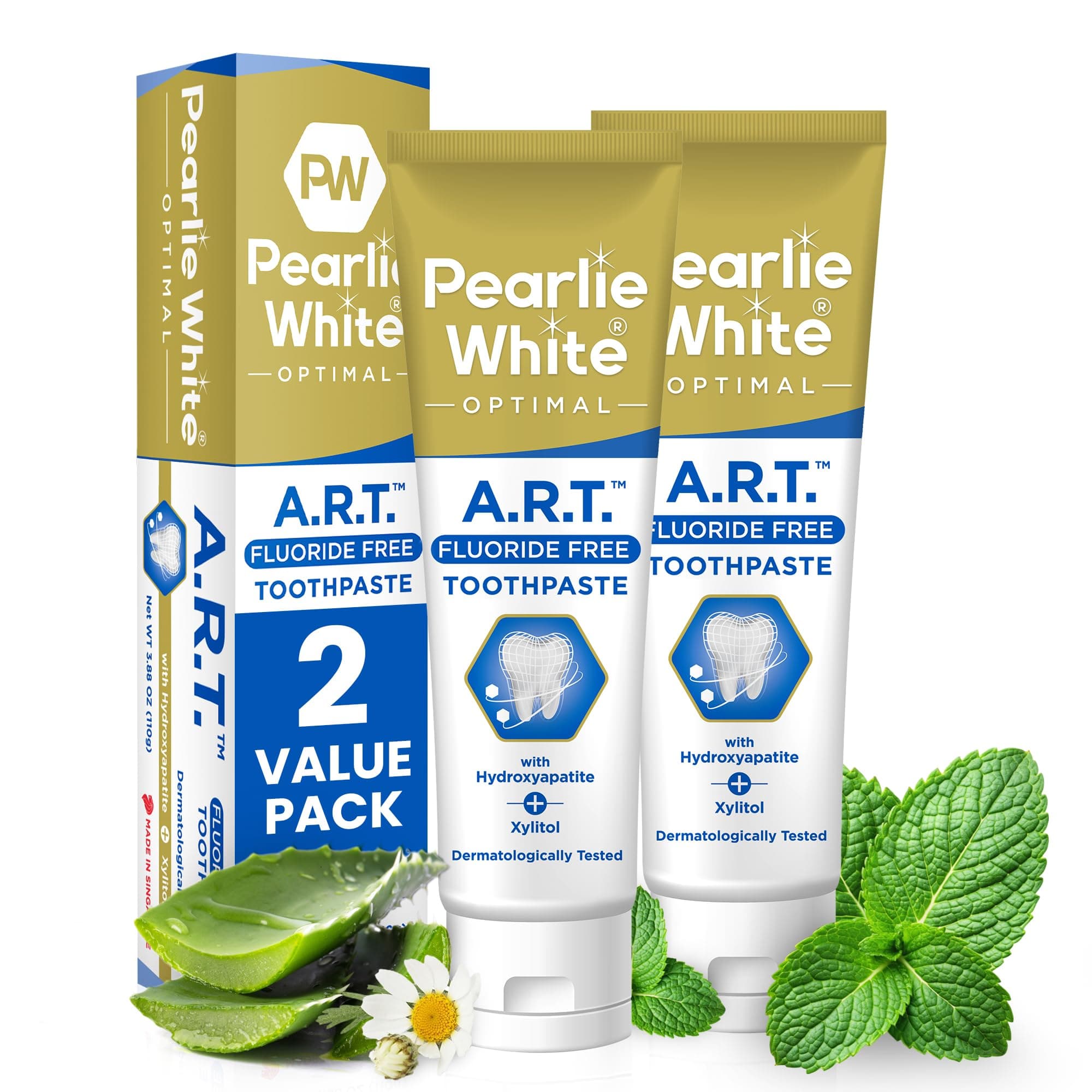 Pearlie White Active Remineralization Fluoride Free Toothpaste - 3.8oz/110gm - Remineralizing Toothpaste for Tooth Enamel Repair - Helps Remove Stains - Contains Hydroxyapatite and Xylitol - Pack of 2