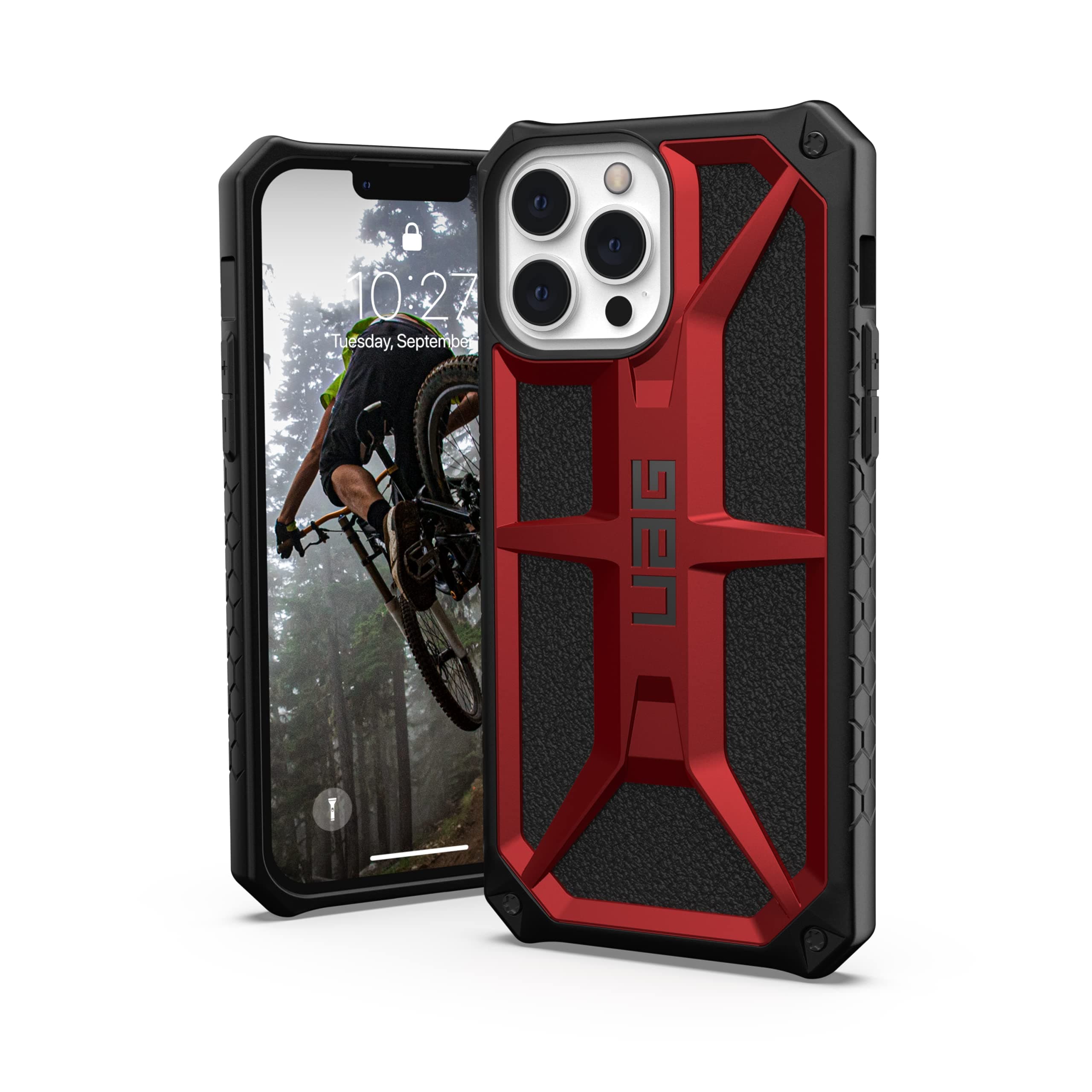 UAG Designed for iPhone 13 Pro Max Case Red Crimson Rugged Lightweight Slim Shockproof Premium Monarch Protective Cover, [6.7 inch Screen]