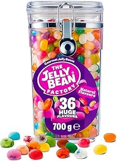 The Jelly Bean Factory Huge Flavours Jar 700 Gram - Jelly Beans - Sweets - Enjoy the 36 Natural Flavours - Gelatine Free - Fruit Flavours - Chewy Treats - Gift Box