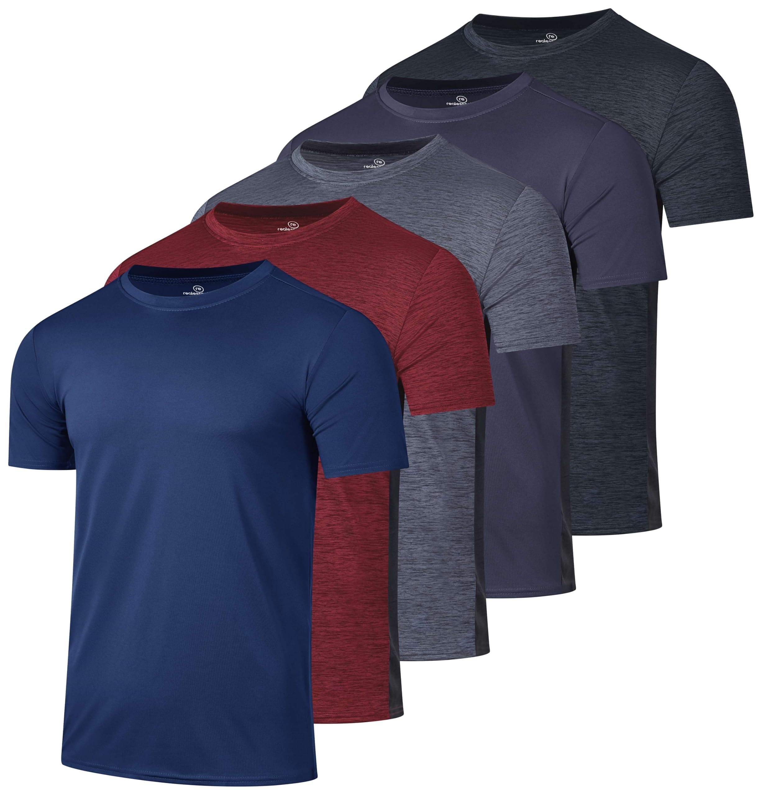Real Essentials 5 Pack: Men’s Short Sleeve Dry Fit Active Crew Neck T Shirt - Athletic Running Gym Workout Tee Tops
