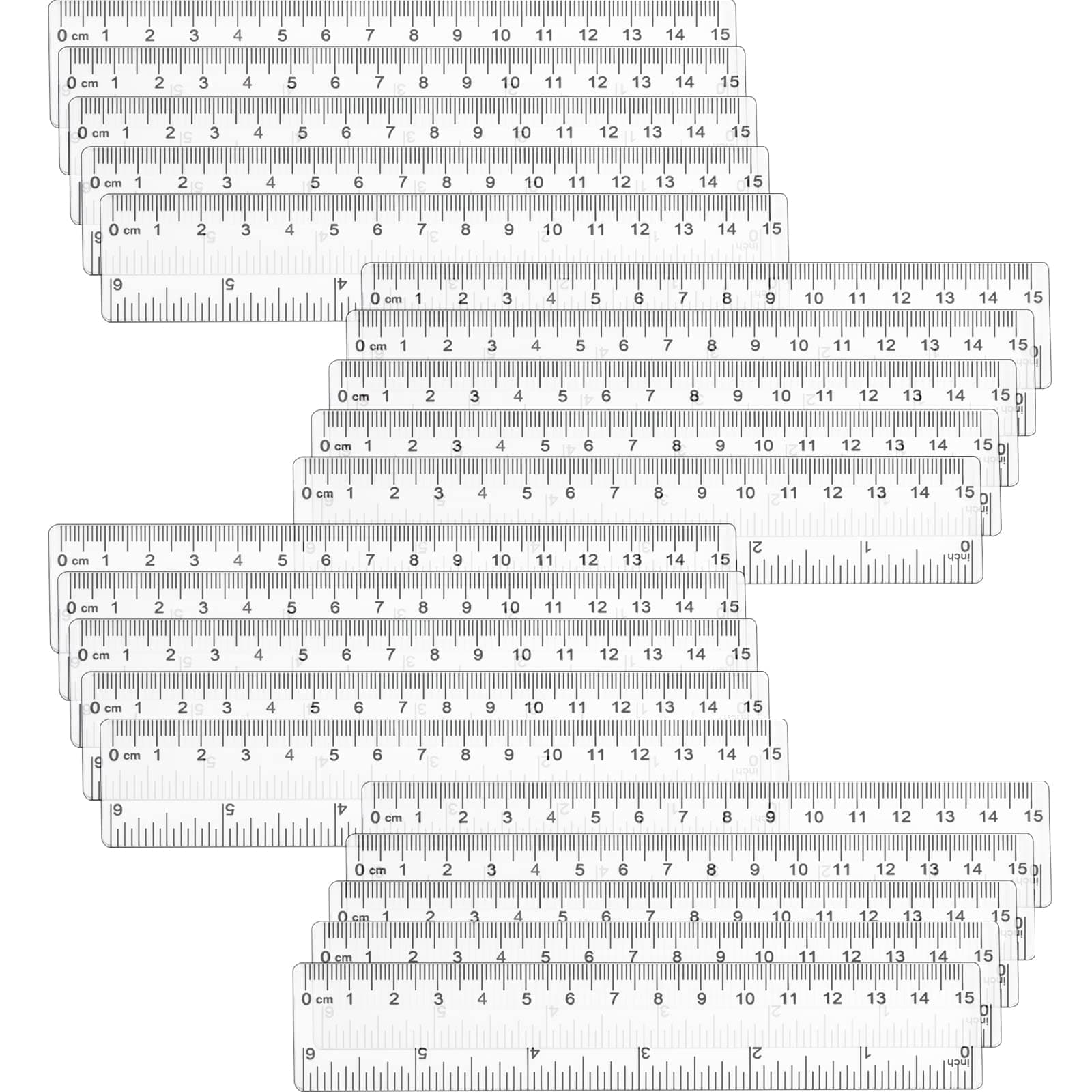 Excefore 32 Pack 6-Inch Plastic Rulers with Inches & Centimeters - Mini Measuring Tools for Kids, School, and Office Supplies (Clear)