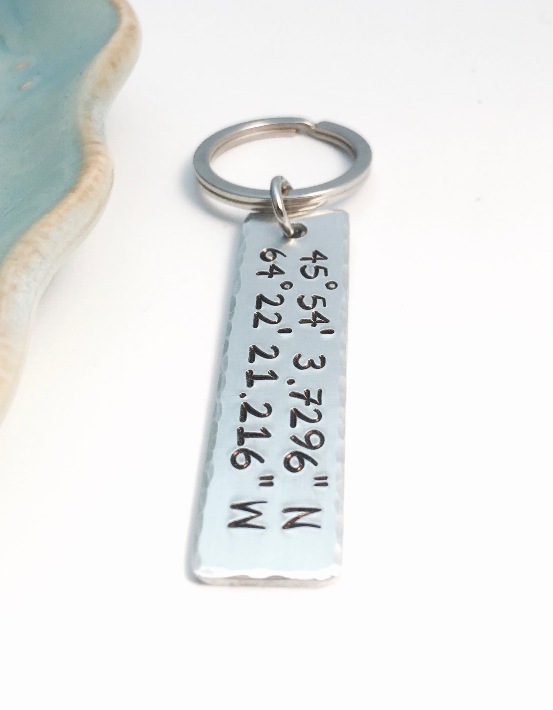 Custom Latitude Longitude Coordinates Keychain Hand Stamped Personalized GPS Anniversary Wedding Gift