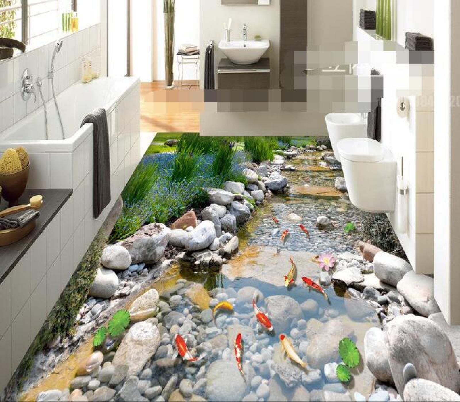 Wall Mural Wallpaper 108 x 75 inch (Width x Height) 3D PVC Flooring Custom Wall Paper Rock Creek Park carp 3D Bathroom Flooring murals Photo Wallpaper for Walls 3D