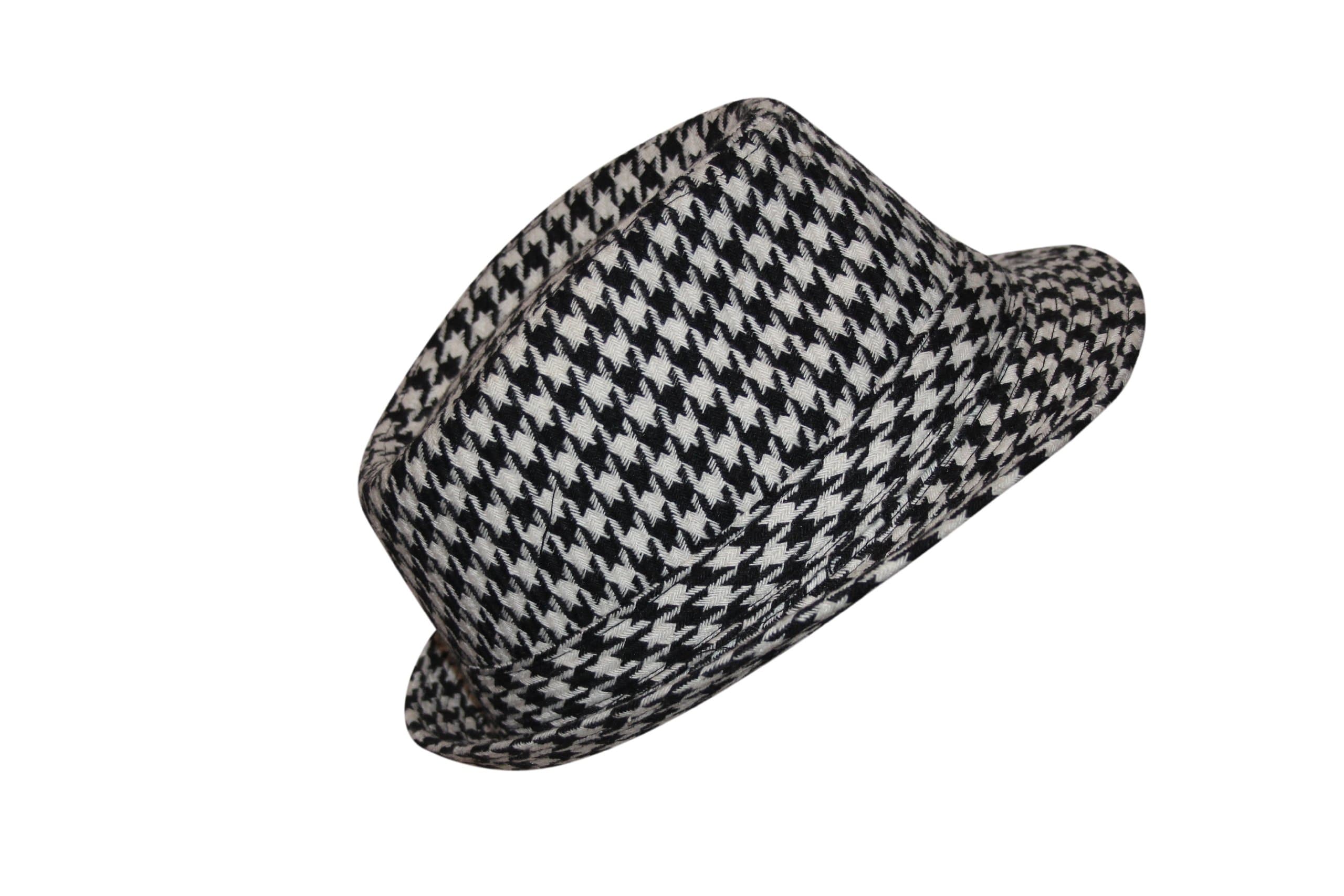 Quirinus Bear Bryant Style Fedora Houndstooth Hat (S/M) Black