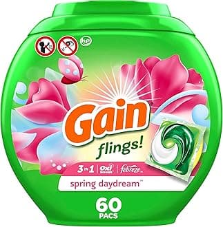 Flings Laundry Detergent Pacs, 60 Count, Spring Daydream Scent, 3 in 1 HE Detergent Pacs with Oxi Boost and Febreeze