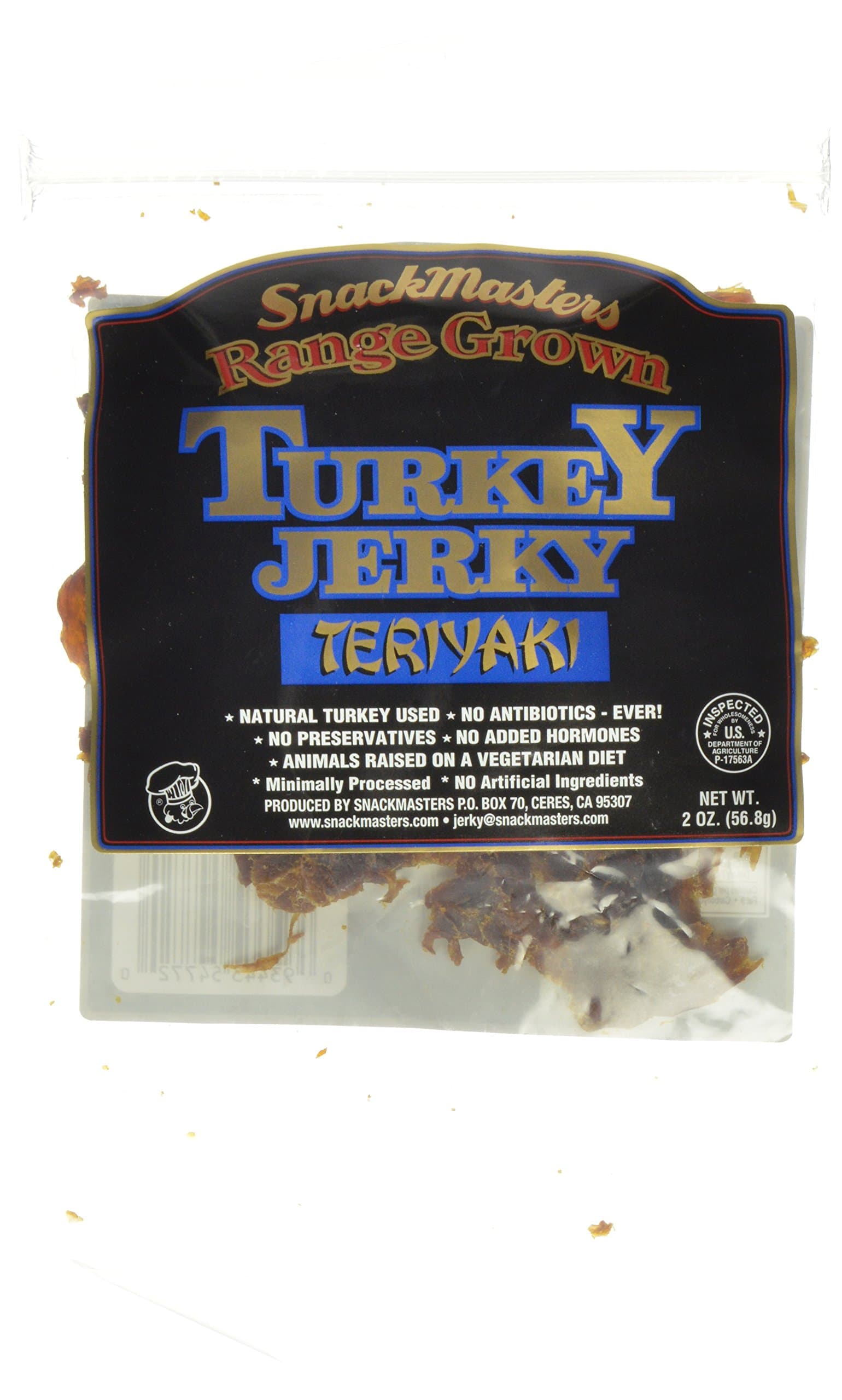 SnackMasters Range Grown Turkey Jerky, Teriyaki, 2-Ounce Packages (Pack of 8)