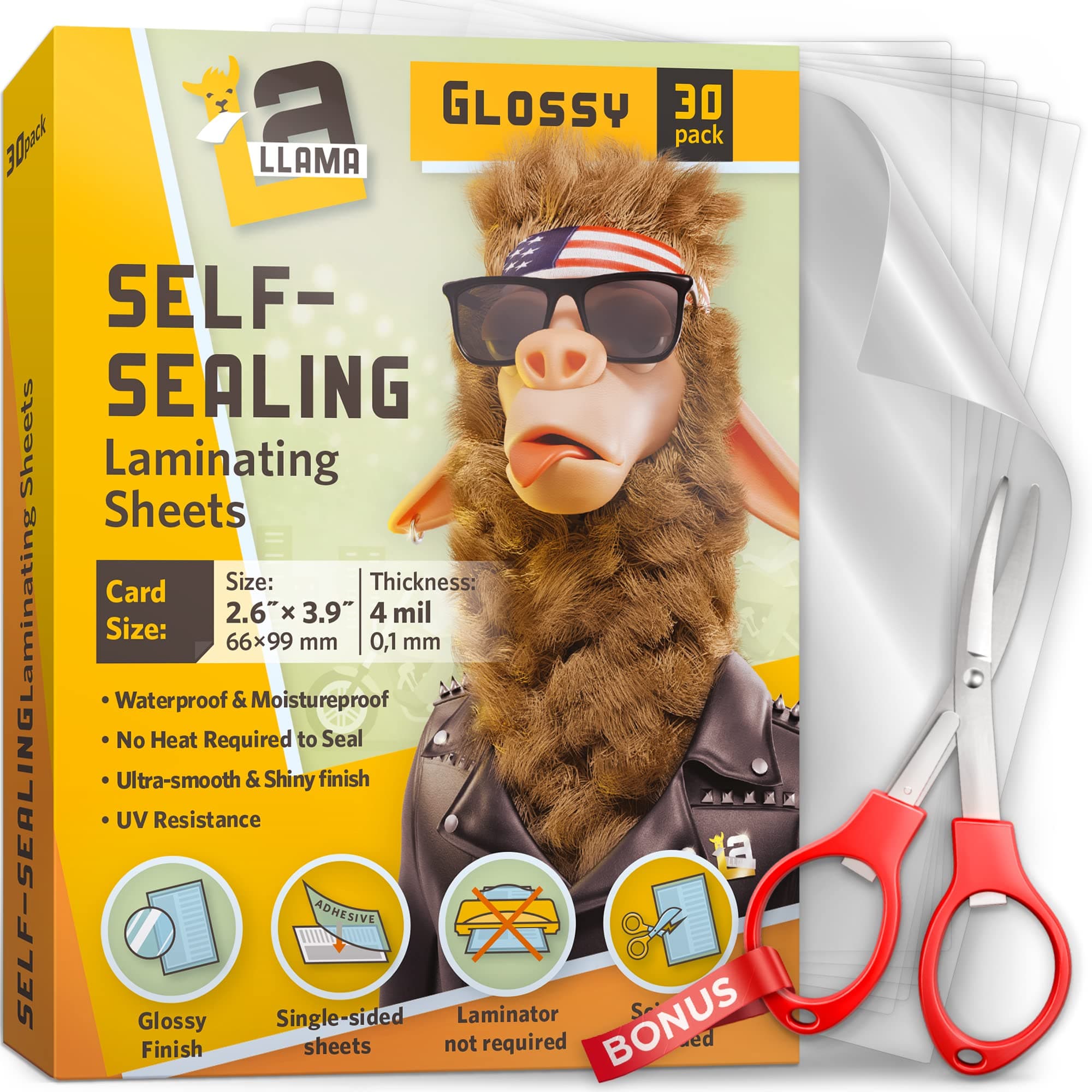 Self Adhesive Laminating Sheets, 2.6 x 3.9 Inches, 4 Mil Thick, 30 Pack Seal Sealing Lamination Sheets, Suited for Business Card Laminating Pouches 2 x 3.5