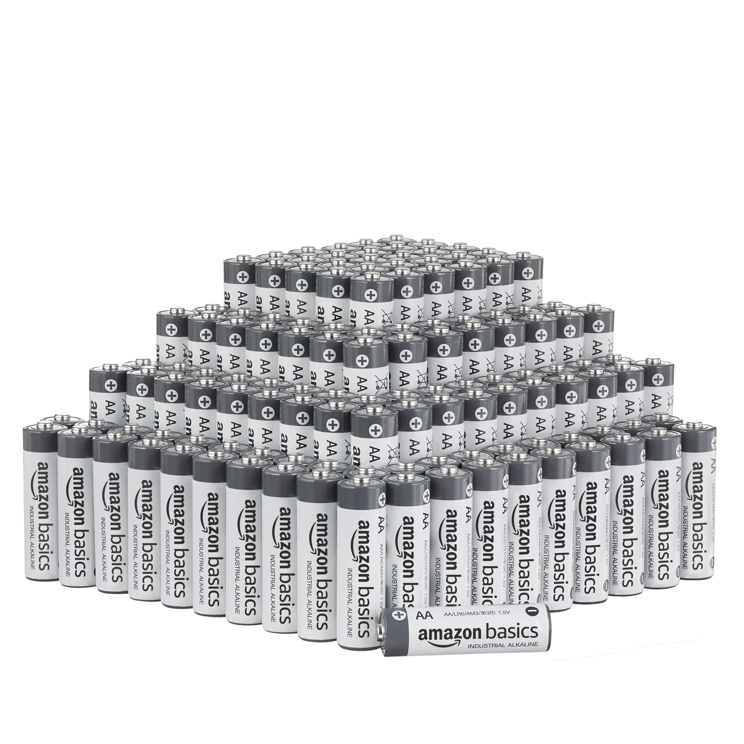 Amazon Basics 200-Pack AA Industrial Alkaline Batteries, 1.5 Volt, 5-Year Storage Shelf Life, Long-lasting Power