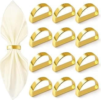 Gold Napkin Rings Set of 12, Semicircle Metal Bright Gold Napkin Holder Buckles, Fall Thanksgiving Christmas Napkin s Rings for Dinner Table Decor, Wedding, Banquet, Party, Easter