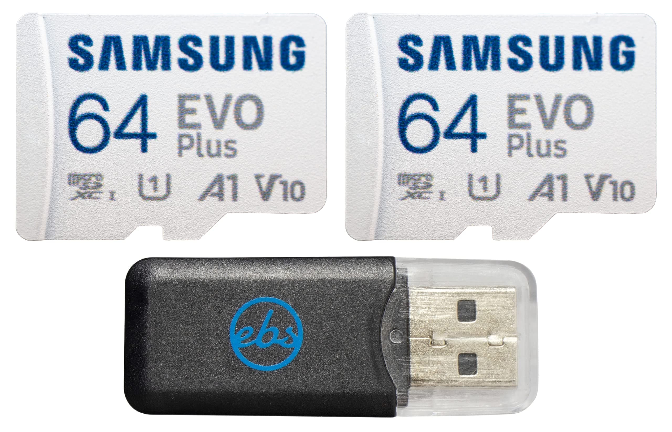 Samsung 64GB EVO Plus MicroSDXC UHS-I Memory Card (2 Pack) Works with GoPro Hero 10, Hero 9, Hero 8, Hero 7 Action Cam (MB-MC64KA) U1 V10 Bundle with (1) Everything But Stromboli MicroSD Card Reader
