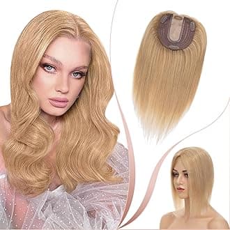 Elailite Human Hair Toppers For Women uk Thinning Hair Real Hair - Clip in Toupee Extensions MIDDLE SILK BASE (2.5 * 9cm) Crown HairPiece (#27 Dark Blonde, 14 Inch)
