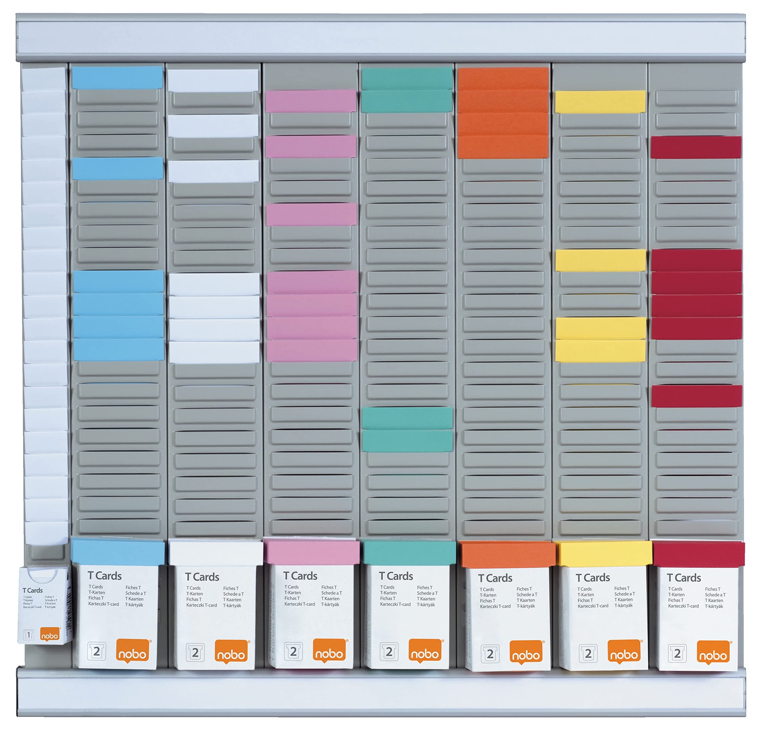T-Card Office Planner Kit, Wall Mount, 7 Columns & 24 Slots, Size 2, Includes T-Cards in Assorted Colours & Index Column 2911080