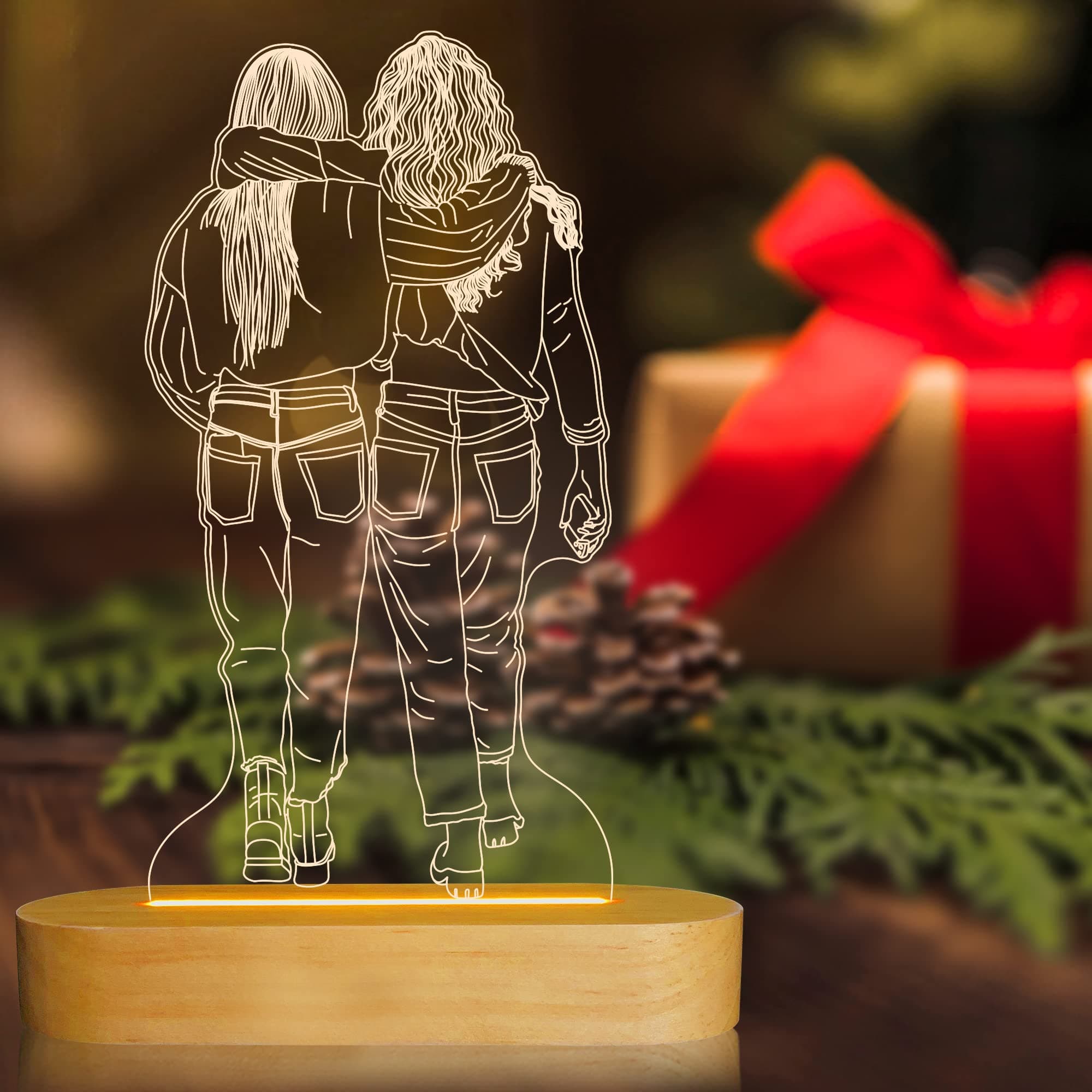 Personalized Portrait Illusion Night Light Picture Engraved Plaque Frame Custom 3D Lamp Using My Own Photos Best Gifts Wedding Anniversary Christmas Birthday for Men Women Him Her