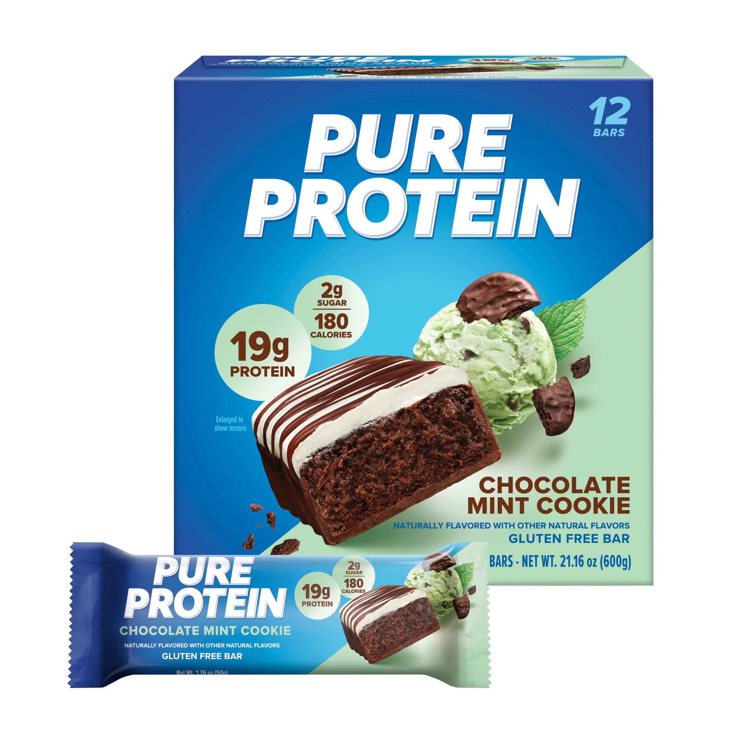 Pure Protein Bars, High Protein, Nutritious Snacks to Support Energy, Low Sugar, Gluten free, Chocolate Mint Cookie,1.76oz, 12 Pack